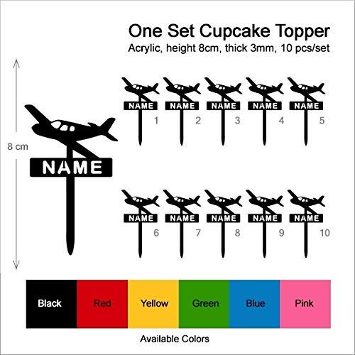 jjphonecase TA1255 Airplane Aircraft Silhouette Party Wedding Birthday Acrylic Cupcake Toppers Decor 10 pcs with Personalized Your Name