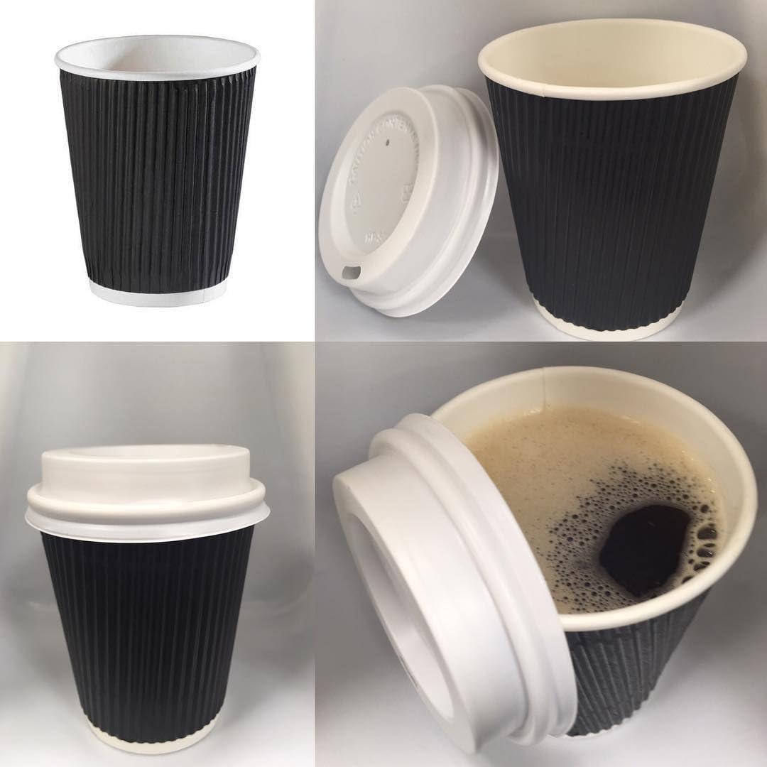 SWEET FLAVOR Disposable Coffee Cups 12oz 500 Pack Black Paper Cups, Ripple Wall Design Hot & Cold Beverage, Eco-Friendly & Recyclable Insulated Coffee Cup Disposable Drinking Cups Suitable Party, Picnic