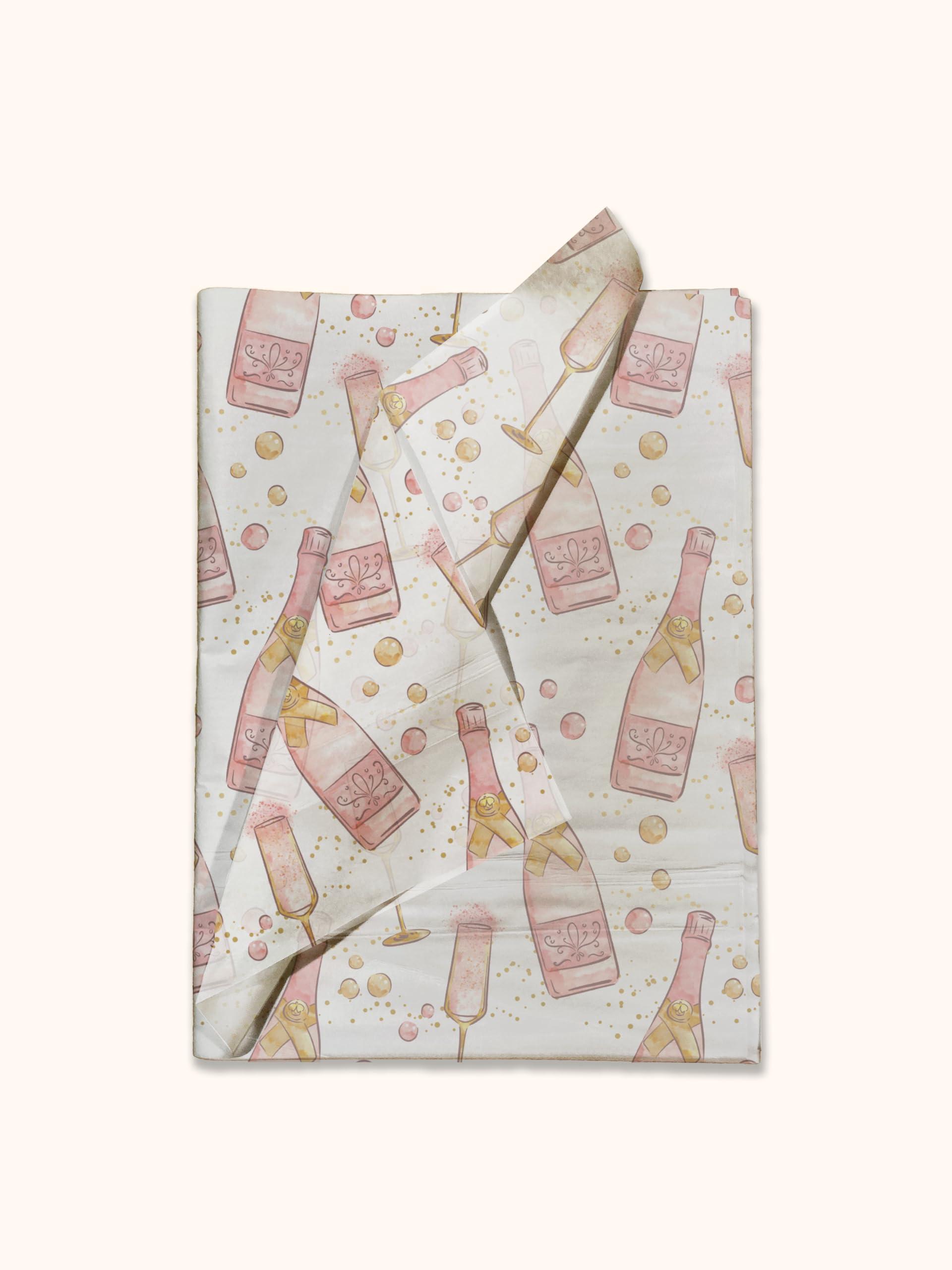 Pro Supply Global Champagne Bottles Printed Tissue Paper for Engagement Gift Bags or Boxes and Wrapping - Bulk Decorative Art Tissue Paper for Wedding Packaging and Gifting | 24 Sheets 20\" x 30\"