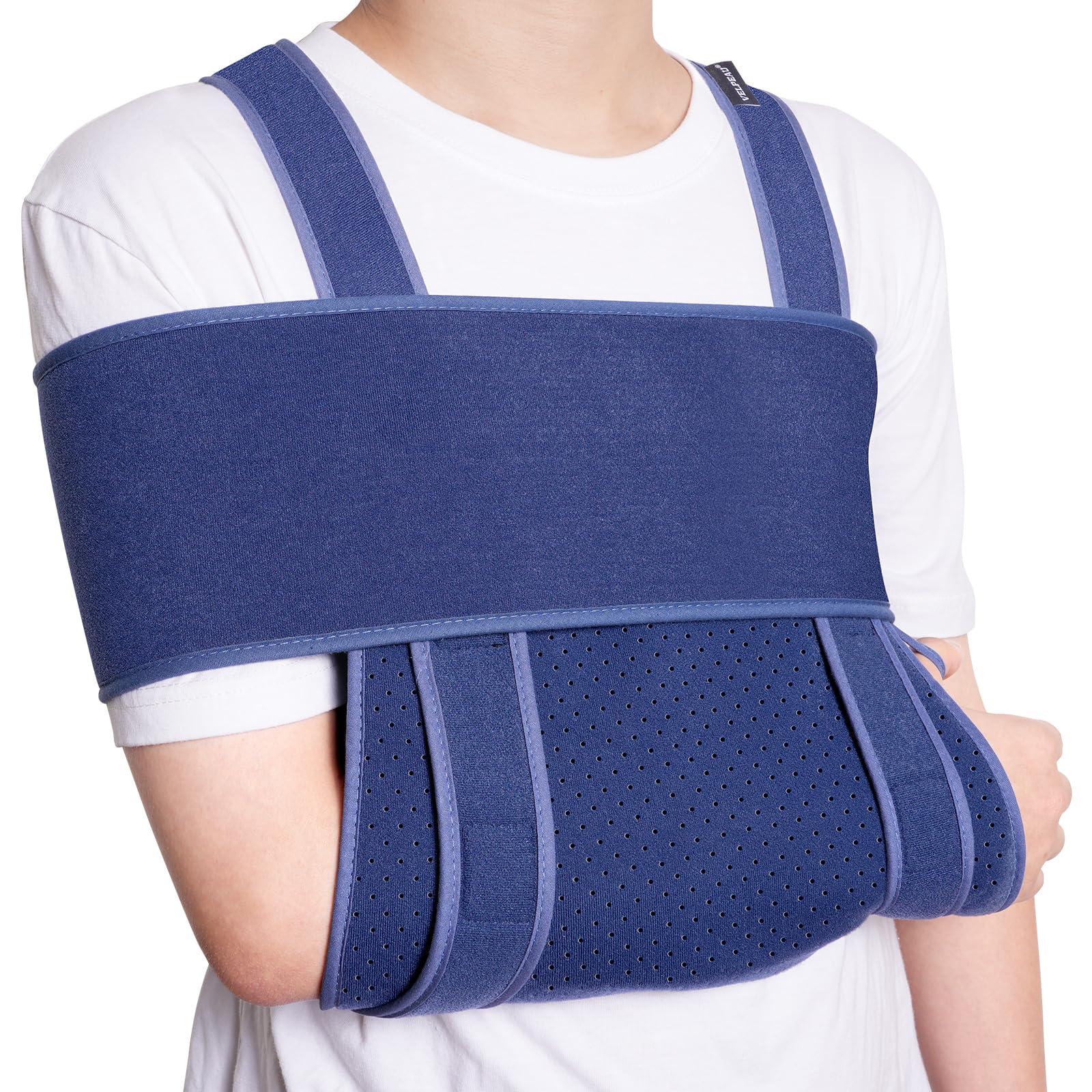 Velpeau Velpeau Arm Sling for Sleep, Shoulder Immobilizer for Women & Men - Very Soft Sling for Rotator Cuff Tear, Fractured, Dislocation, Broken, Postoperative, Fits Left & Right (Blue, M: Bust 27.5-39.5)
