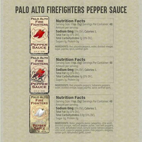 PALO ALTO FIREFIGHTERS Palo Alto Firefighters Pepper Sauce (8.5oz) - Salt Free Pepper Plant Hot Sauce, No Sodium Hot Pepper Sauce, No Salt Sauces