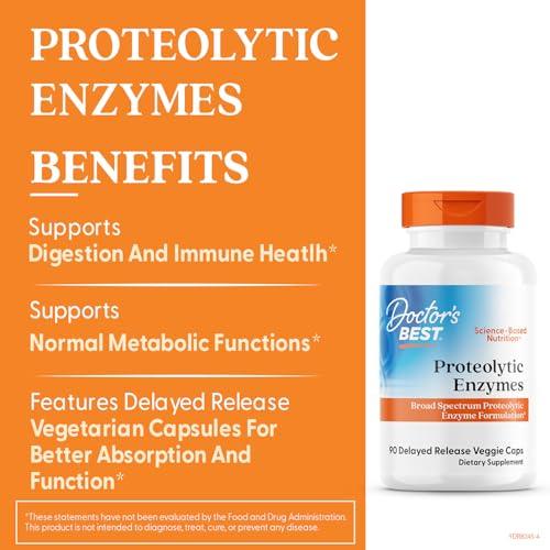 Doctor's BEST Doctors Best Proteolytic Enzymes, Broad Spectrum Proteolytic Enzyme Formulation, Non-GMO, Vegetarian 90 Delayed Release Veggie Caps