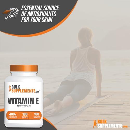 BULKSUPPLEMENTS.COM BulkSupplements.com Vitamin E 400 IU Softgels - Vitamin E Supplement, Vitamin E Softgels - as D-Alpha-Tocopherol, Antioxidants - Gluten Free, 1 Softgel per Serving, 180 Count (Pack of 1)