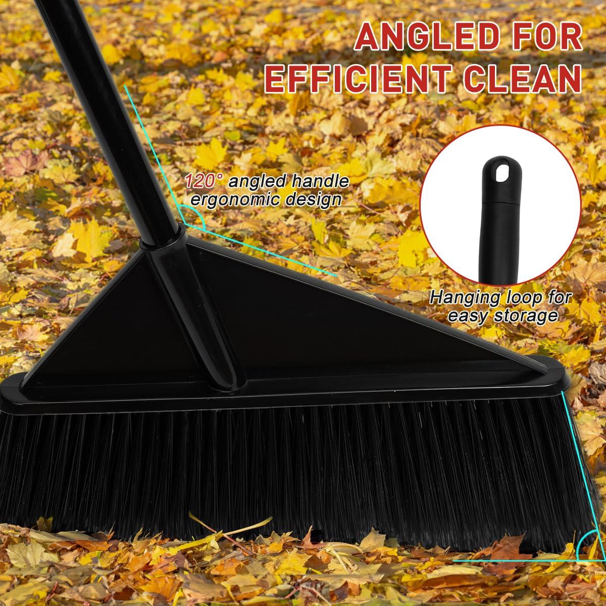 KalTell Outdoor Broom Heavy Duty 62 Long Handle Brooms for Sweeping Outside Stiff Bristle Angle Broom for Household/Commercial Uses