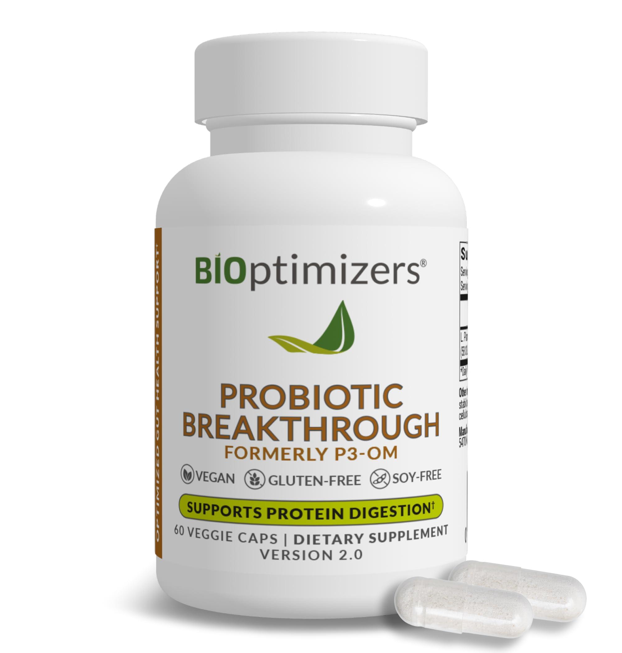 BiOptimizers BiOptimizers Probiotic Breakthrough, Proteolytic Prebiotics & Probiotics Supplement  Lactobacillus Plantarum OM for Immune, Bloating & Gut Relief Support, 60 Vegan Capsules