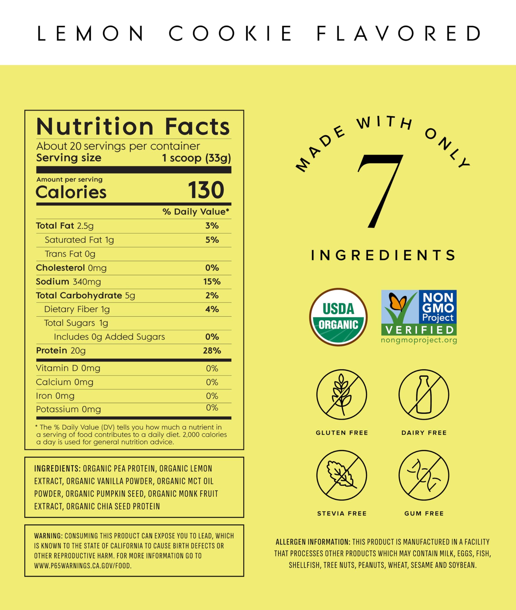 Truvani Truvani Vegan Pea Protein Powder | Lemon Cookie | 20g Organic Plant Based Protein | 20 Servings | Keto | Gluten & Dairy Free | Low Carb | No Added Sugar