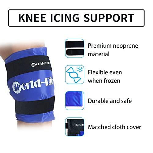 WORLD-BIO Large Knee Ice Pack, Gel Ice Pack for Knee Pain Relief, Sports Injuries, Swelling, Bruises, Reusable Hot Cold Gel Pack Compress Therapy for Knee Arthritis, Muscle Aches and Knee Replacement Surgery