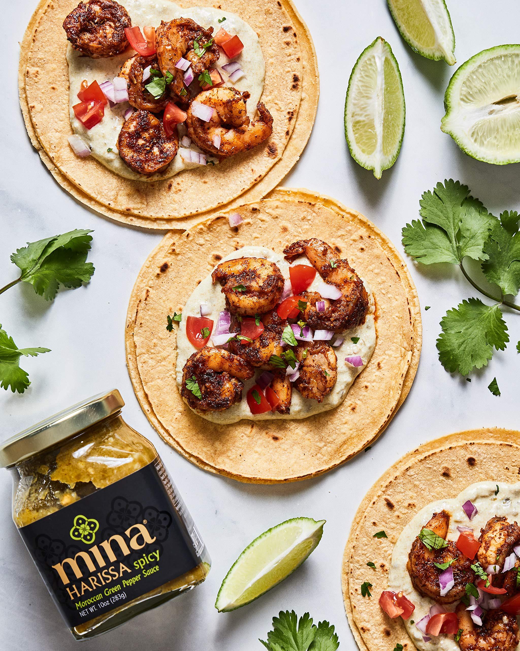 Mina Mina Harissa Sauce Duo, Red Harissa Hot Sauce (10 oz) & Green Harissa Hot Sauce (10 oz), Authentic Moroccan Spicy Chili Pastes, Excite Your Senses with Mina\'s Harissa Seasoning