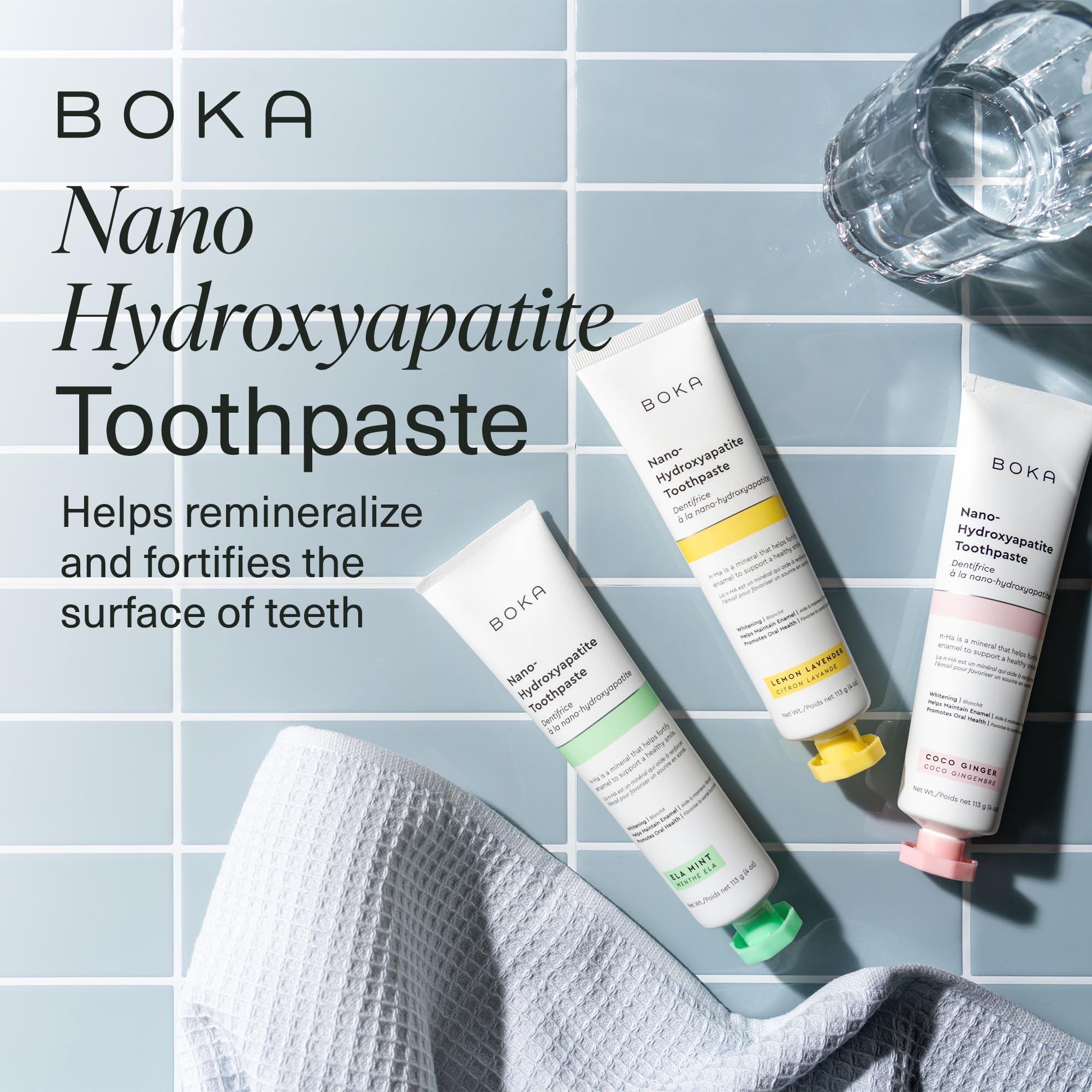 Boka Boka Fluoride Free Toothpaste Nano Hydroxyapatite, Helps Remineralize, Appropriate for Sensitive Teeth, Whitening - for Adult, Kids Oral Care - Ela Mint, Coco Ginger, Lemon Lavender Flavor, 3 Pieces