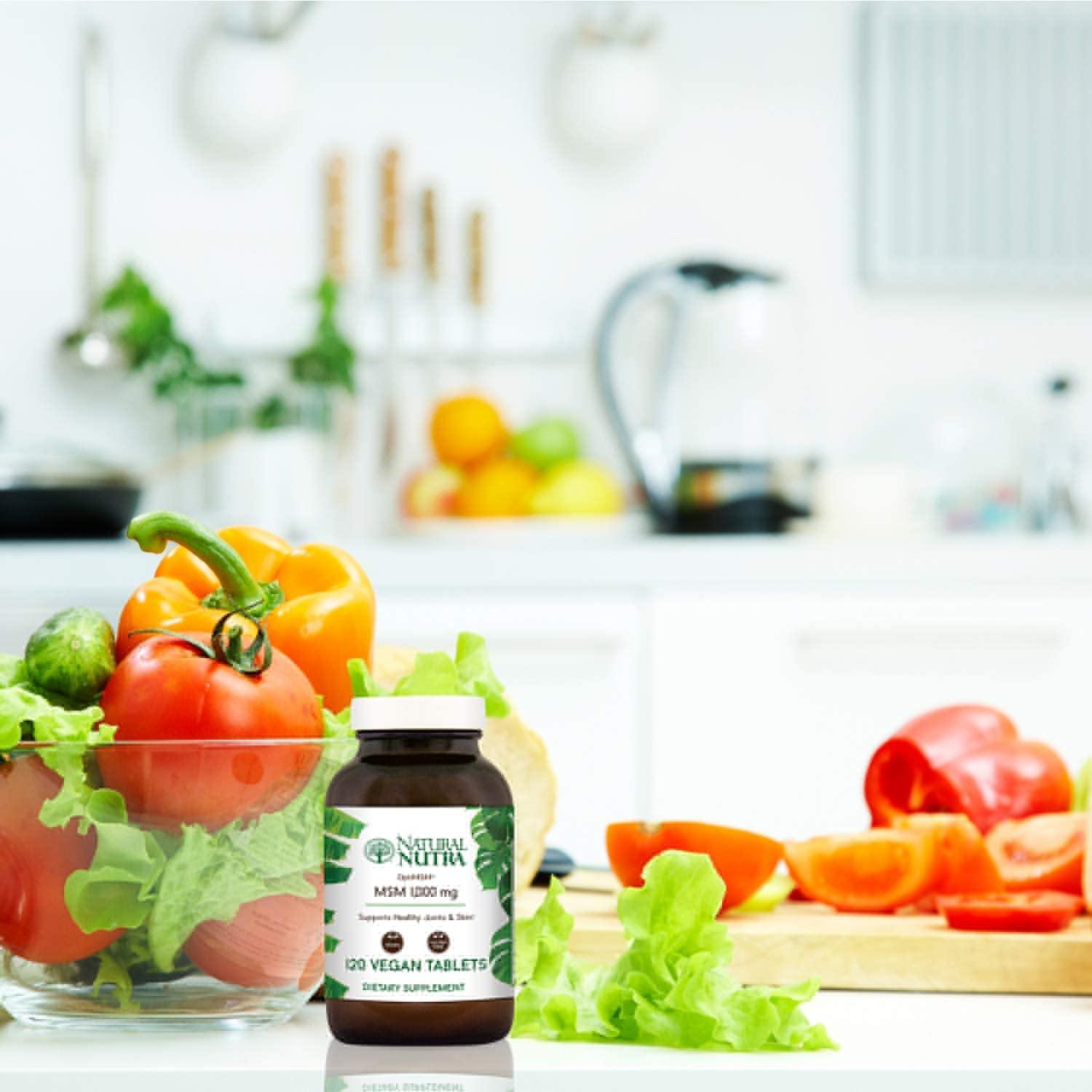 Natural Nutra Natural Nutra OptiMSM, MSM Supplement with Sulfur, Prevent Thinning Hair, Increase Joint Flexibility and Bone Health, Cartilage Health, Helps Supports Fluid Balance, 1000 mg, (120) Vegan Tablets