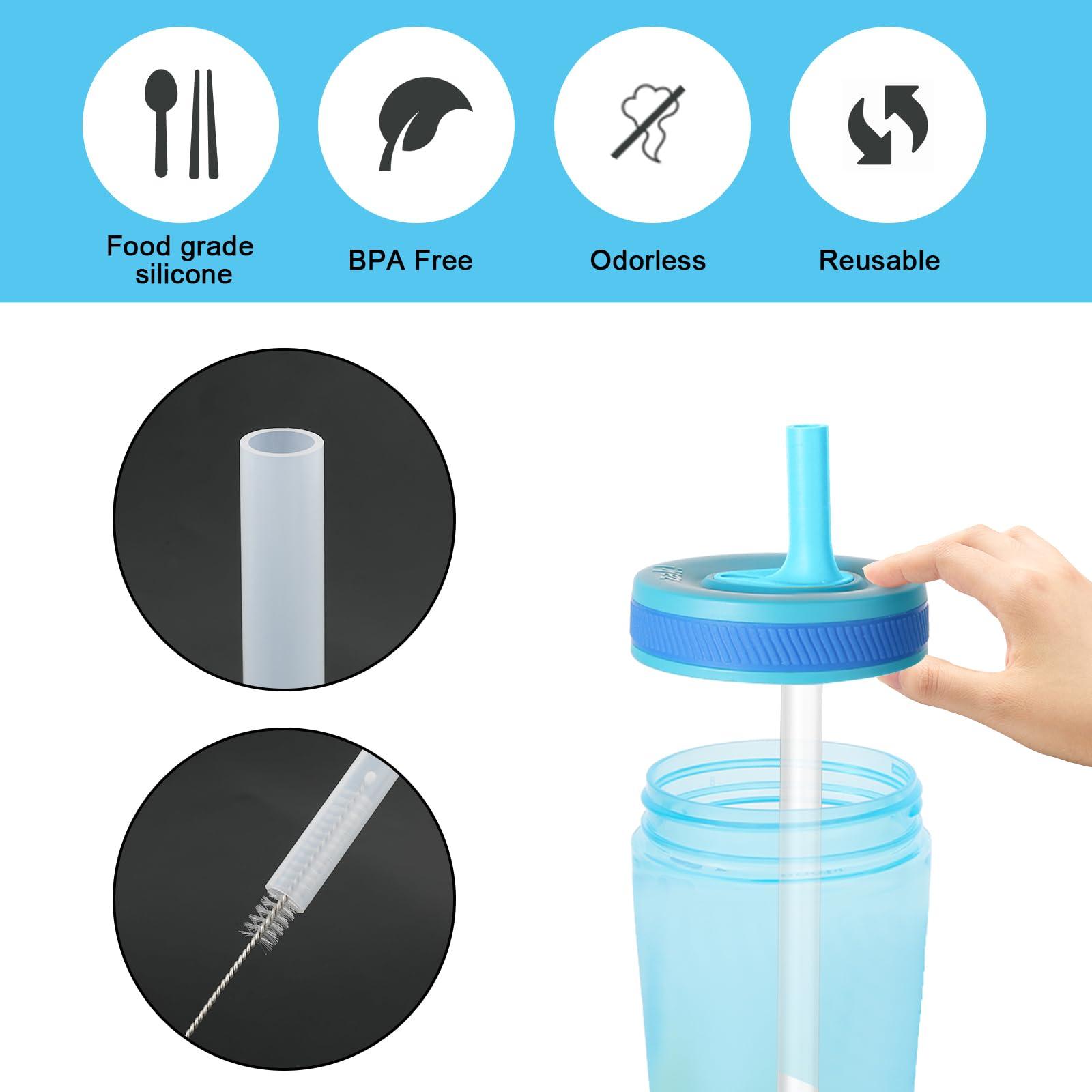 PEUTIER 4pcs Replacement Straws and Bite Valve for Zak Designs Kelso 15 oz, Straw Cup Accessories with Straw Cleaning Brush for kids Water Bottle, BPA Free Reusable (Blue)
