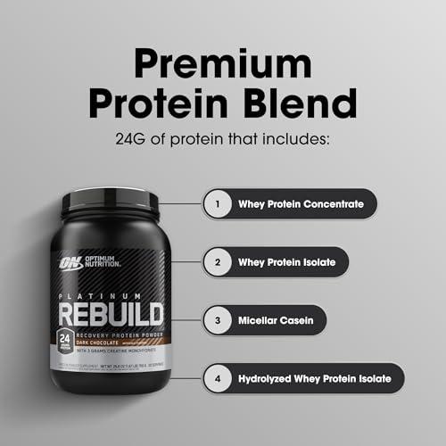 Optimum Nutrition Optimum Nutrition Platinum Rebuild, Premium Platinum Blend Protein Powder with Creatine Monohydrate, Dark Chocolate, 20 Servings