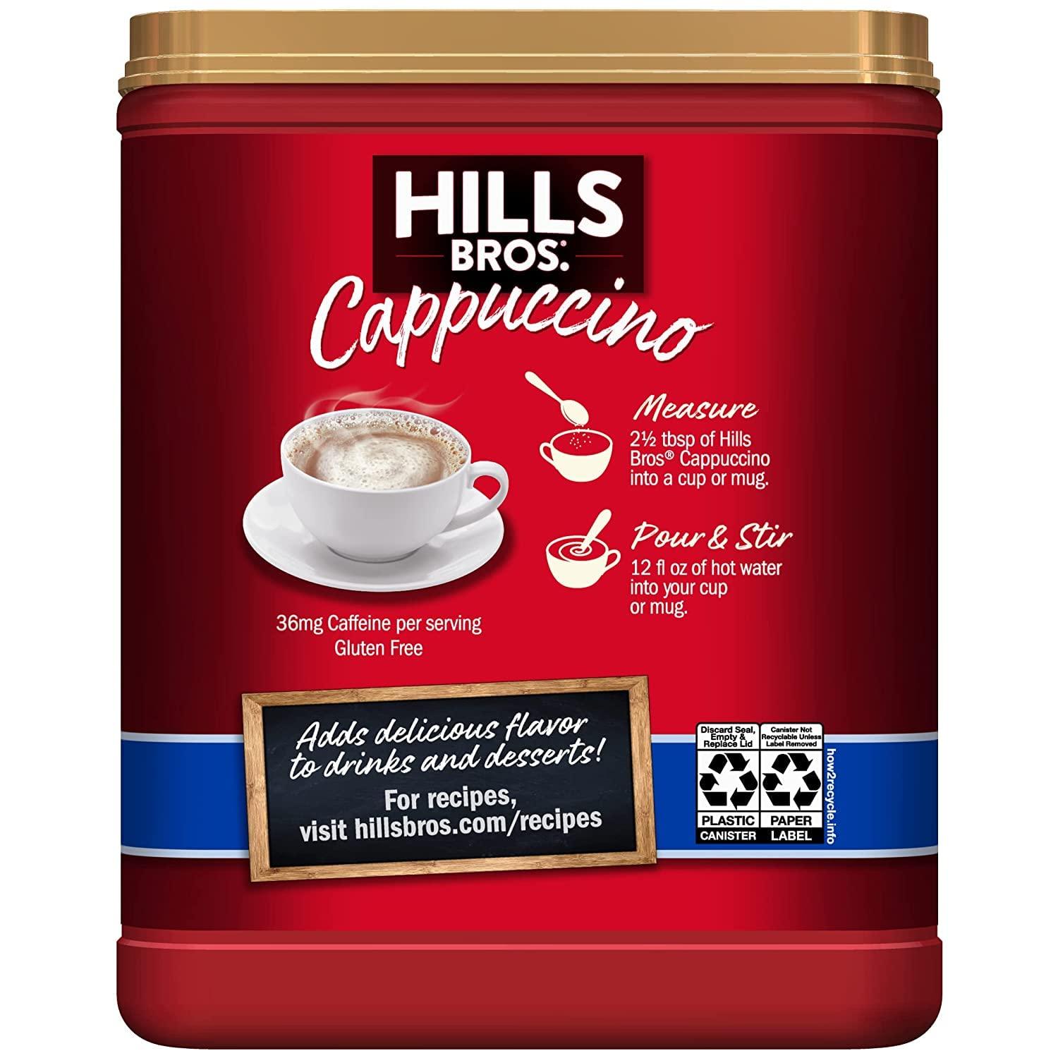 Hills Bros Hills Bros. Instant Cappuccino Mix, Sugar Free French Vanilla (12 Oz, Pack of 1) Convenient and Versatile, Instant Hot or Iced Coffee, Frothy & Rich Vanilla Flavor - Just Add Water