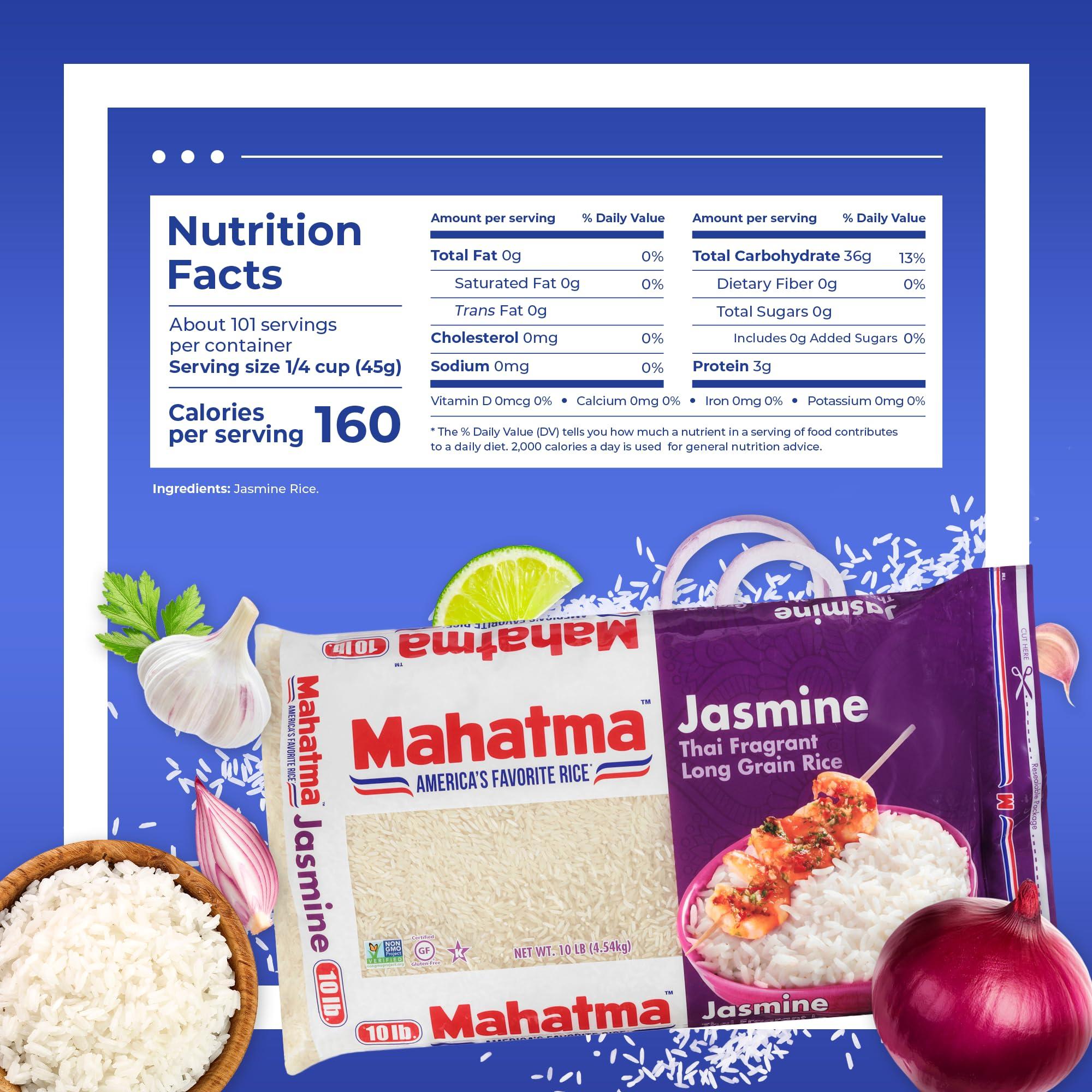 Mahatma Mahatma Jasmine Rice, 160-Ounce Bag of Rice, Thai, Indian, or Cambodian Fragrant Flavored Rice, Stovetop or Microwave Rice