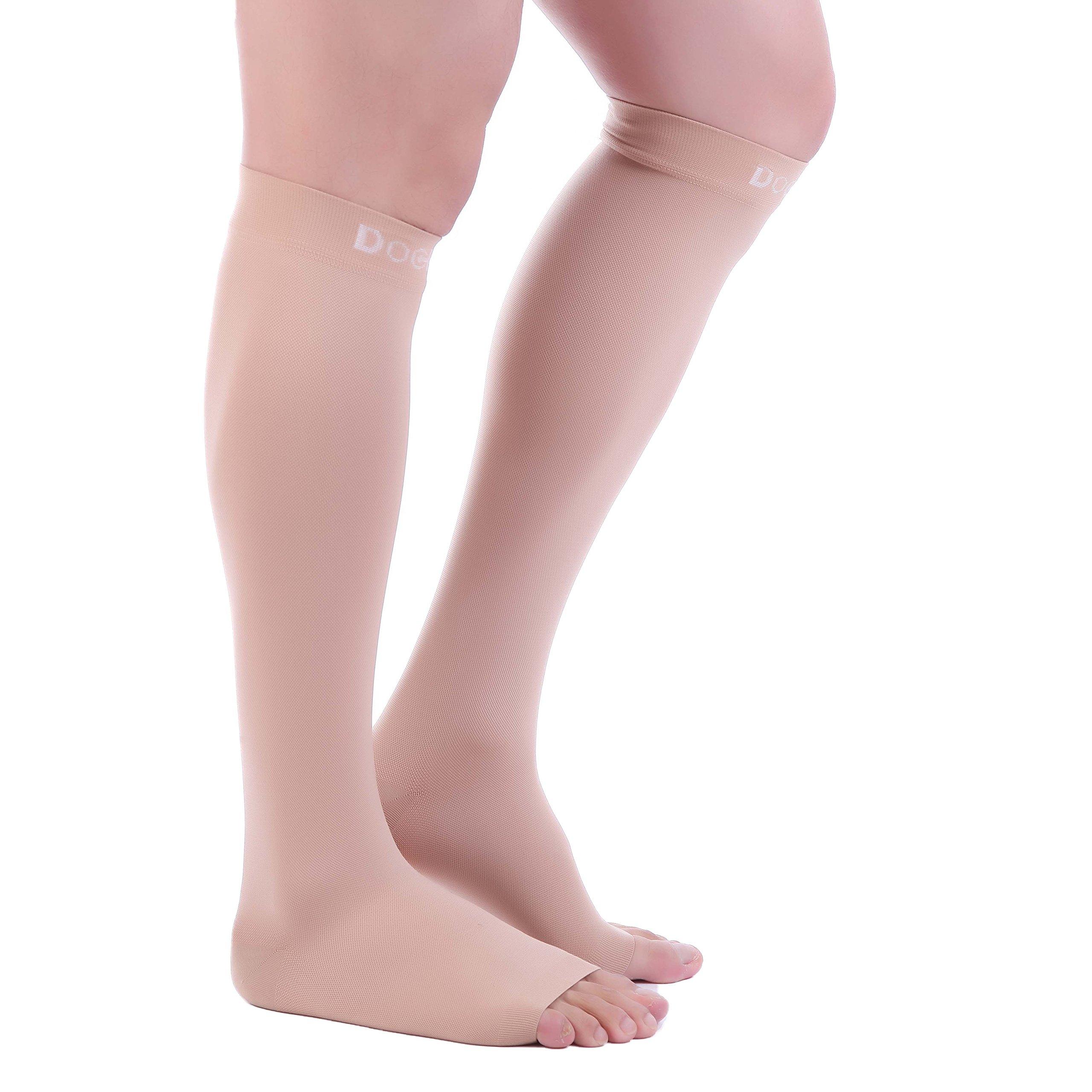 Doc Miller Doc Miller Open Toe Compression Socks, 30-40 mmHg, Toeless, Support Circulation, Shin Splints, Calf Recovery, Varicose, Knee High, Medical Grade, Skin/Nude Socks, 4X-Large Size for Men & Women, Pair