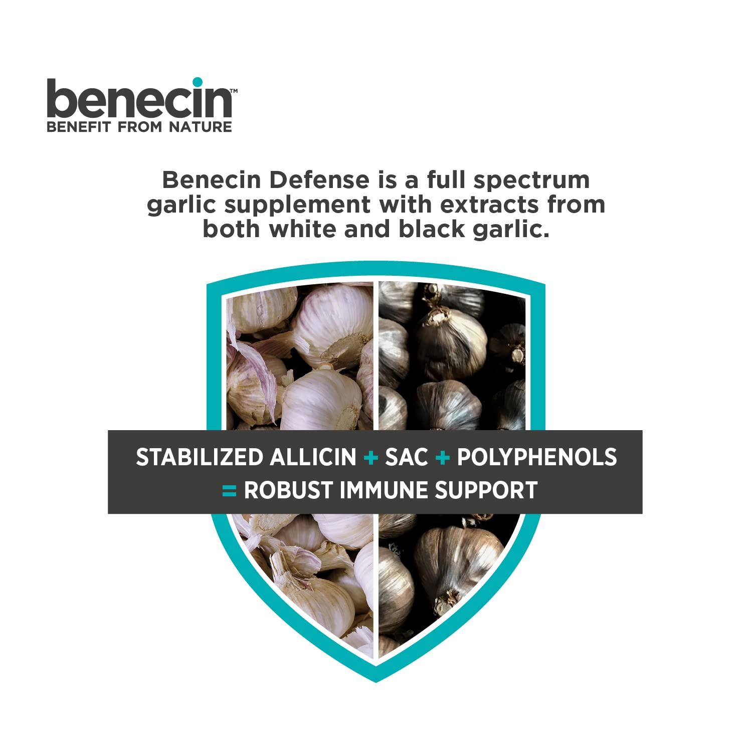 Benecin Benecin Defense 1500 mcg Stabilized Allicin per Capsule | Plus high Amounts of SAC & Polyphenols from Black Garlic | Powerful Support of Immune & Heart Function (90 Count, 90, Count)