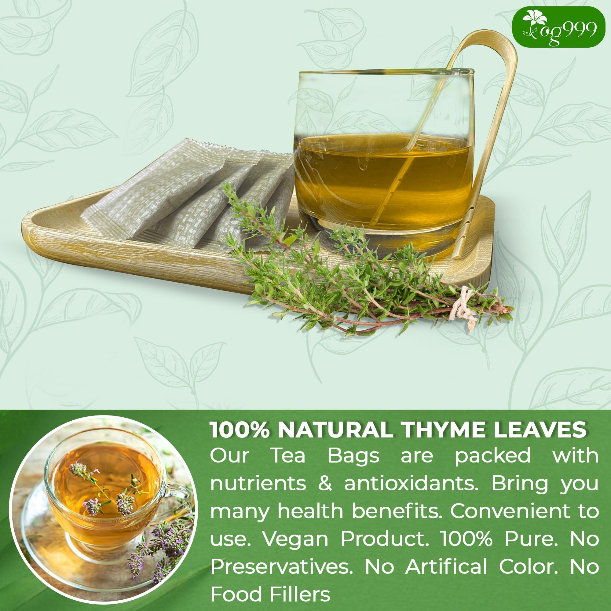 TOG999 TOG999, Premium 120 Thyme Leaf Tea Bags, 100% Natural & Pure Thyme Leaves. Loose Leaf Thyme Herbal Tea. Thyme Leaf Tea. No Sugar, No Caffeine, No Gluten, Vegan.