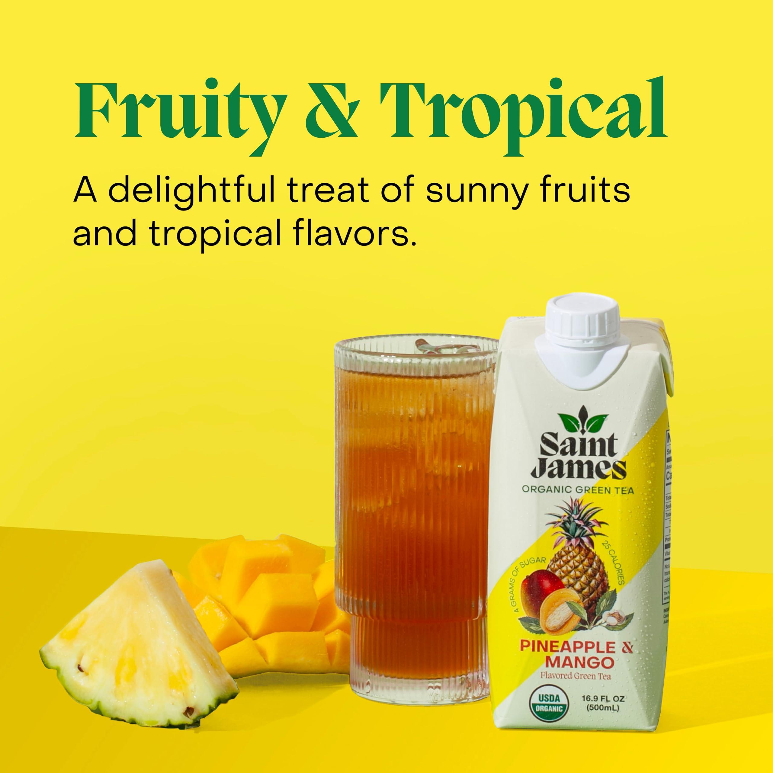 Saint James Iced Tea Saint James Iced Tea - Organic Green Tea - Non GMO, Gluten Free, Low Calorie & Low Sugar - Pineapple & Mango, 12 Pack (16.9 fl oz each)