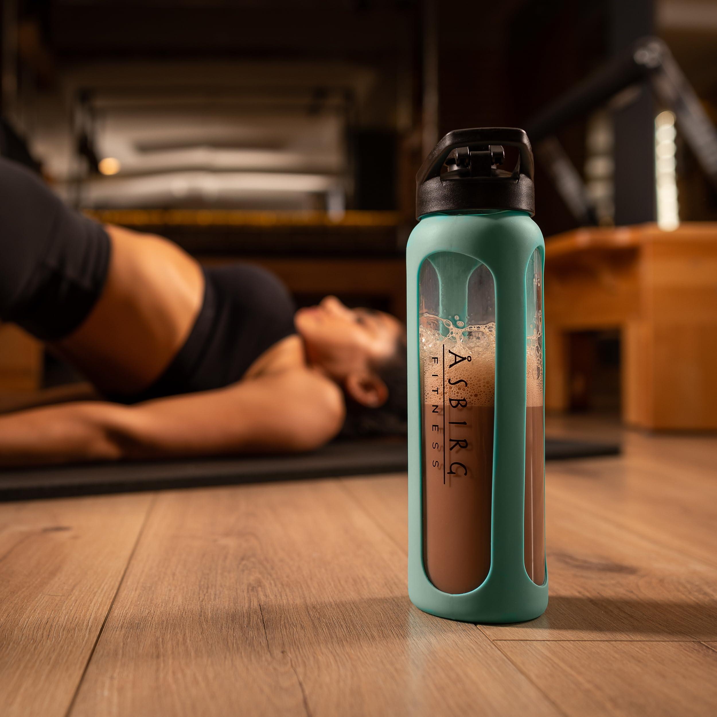Asbirg Asbirg Fitness | Protein Shaker Made of Glass | Protein Shaker | Drinking Bottle | with Spiral Ball | Black (pastel green)