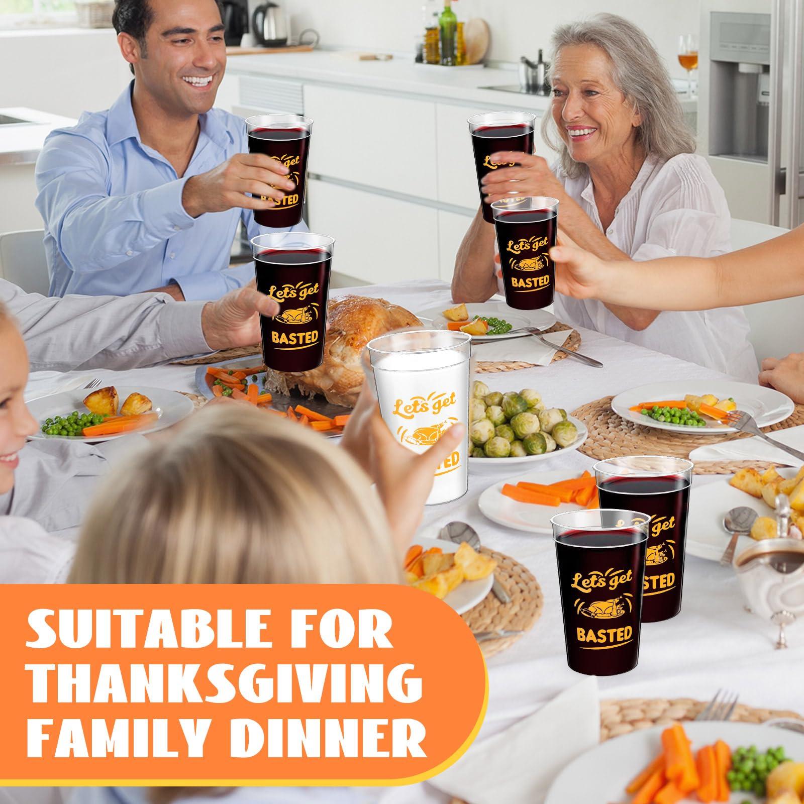 Uiifan Uiifan 24 Pack 16 oz Thanksgiving Reusable Plastic Cups Thanksgiving Stadium Cups Gobble Design Thanksgiving Party Supplies Clear Fall Cups for Dinner Celebration Friendsgiving Party (Stylish)