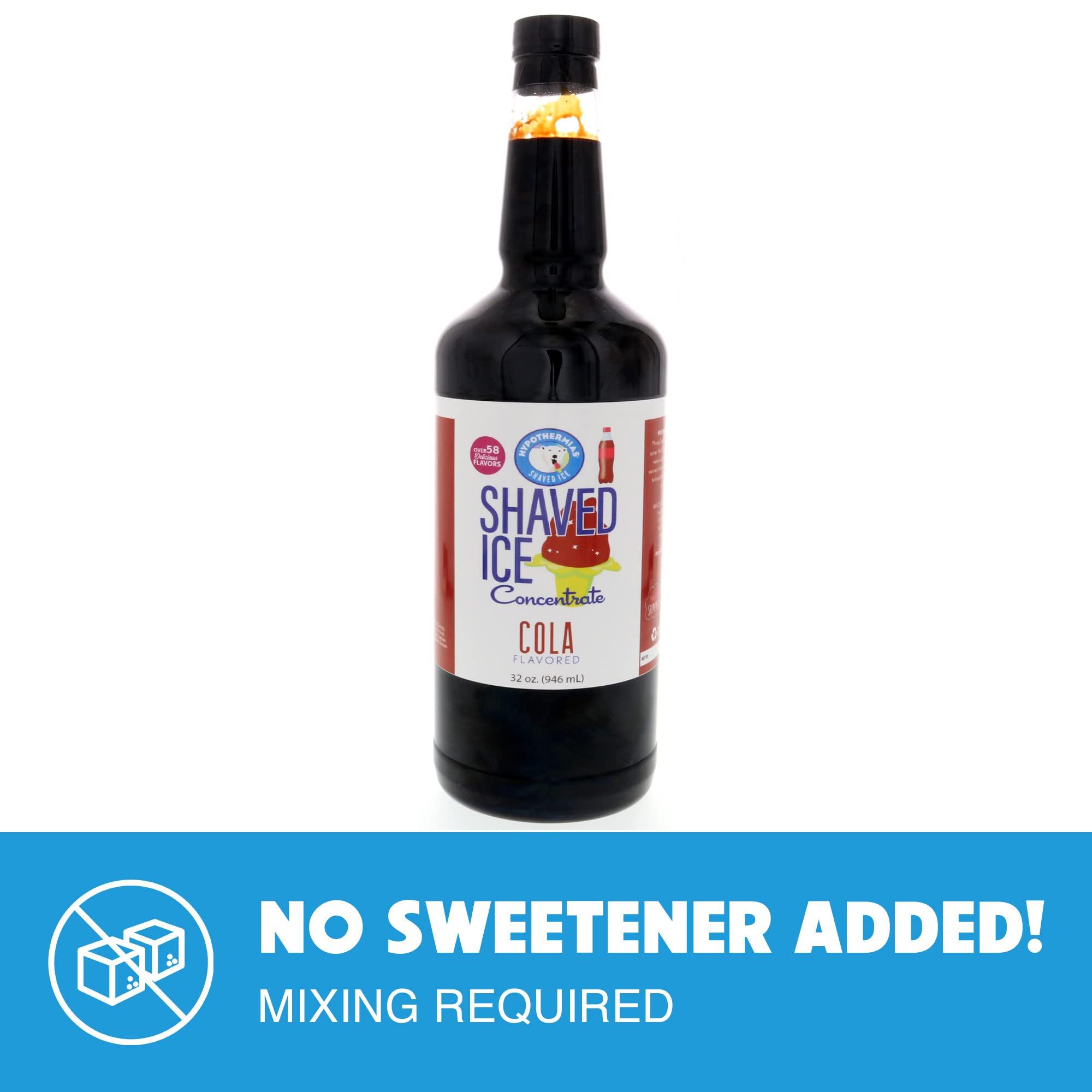 Hypothermias Hypothermias Shaved Ice and Snow Cone Syrup Flavor Concentrate - Quart (32 Fl Oz) - Makes 8 Gallons of Ready to Use Flavor Syrup - Cola - Unsweetened - Must Add Sweetener and Filtered Water
