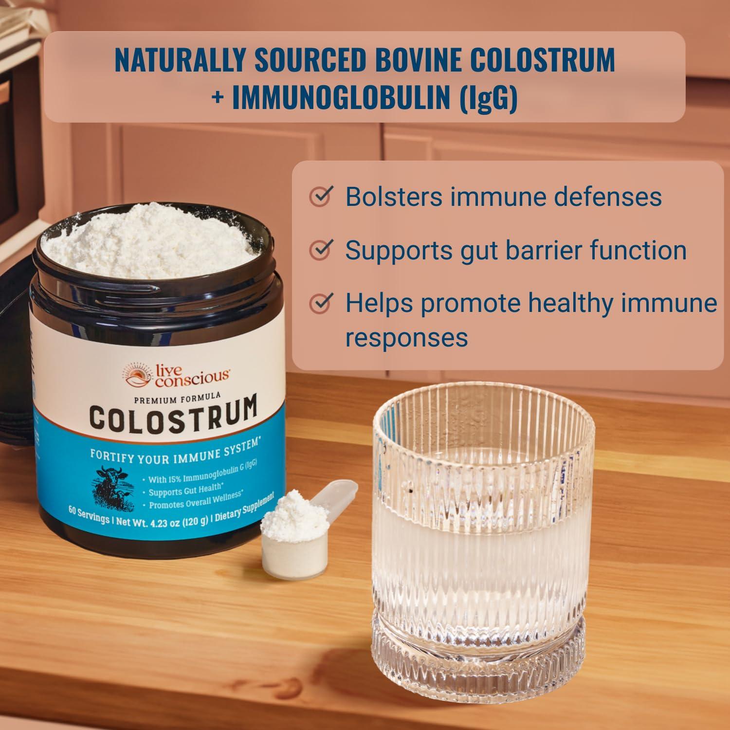 Live Conscious Live Conscious Colostrum Powder - Grass Fed Colostrum Supplement with Lactoferrin for Iron Absorption - Bovine Colostrum an Immune System Supplement