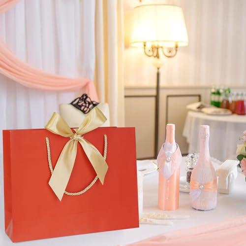 AZOWA AZOWA Red Gift Bags with Handle 10 Pcs Bow Ribbon Paper Bags for Wedding Baby Shower Birthday Party Guests Shopping (Red, 12.5 x 10 x 4 in)