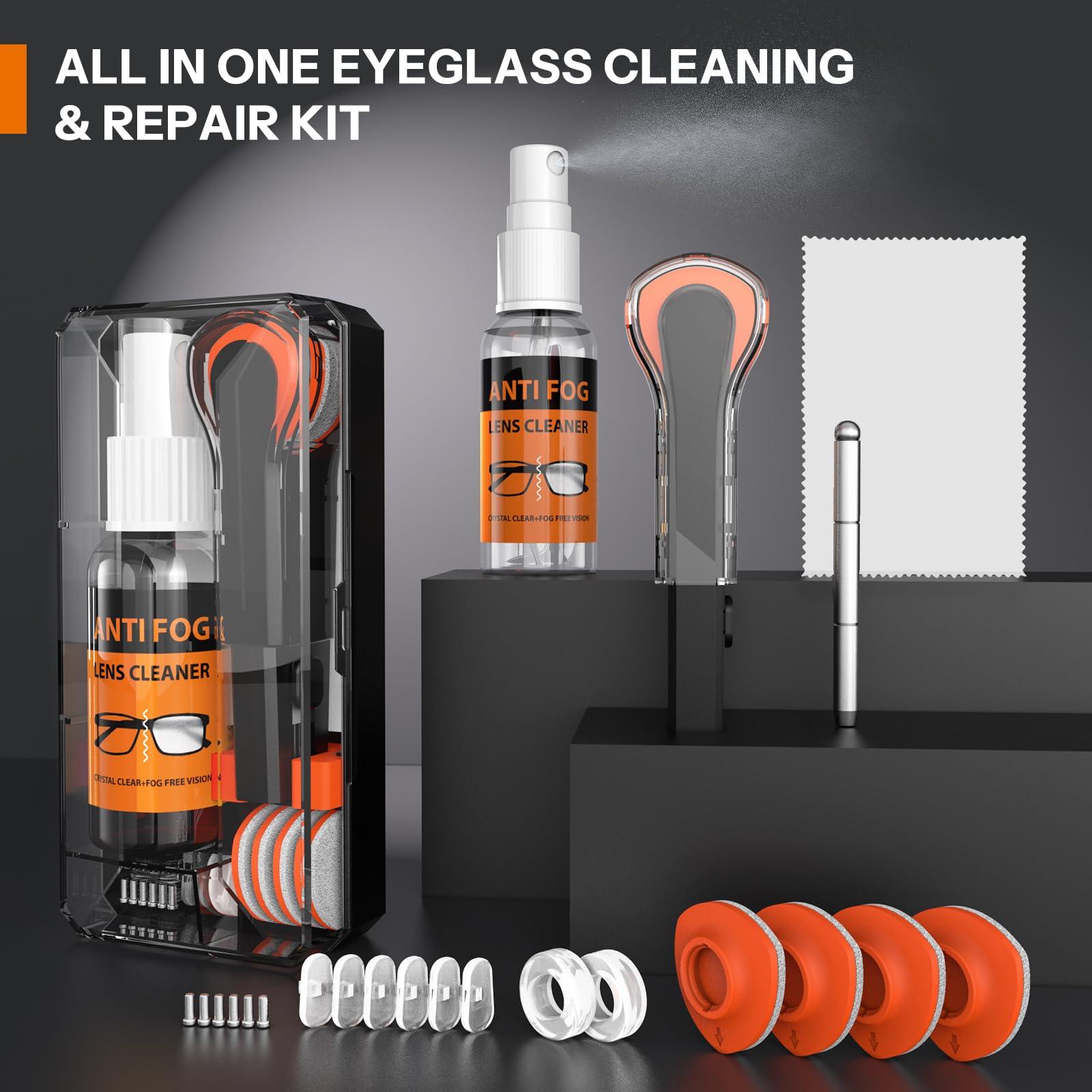 Maxsure Glasses Cleaner,8 in 1 Glasses Cleaning Kit with 24H Anti Fog Eyeglass Cleaner Spray| Portable Glasses Cleaner Tool|Eye Glass Clean Cloths, Glasses Anti Slip with Soft Eyeglass Nose Pads & Ear Grip