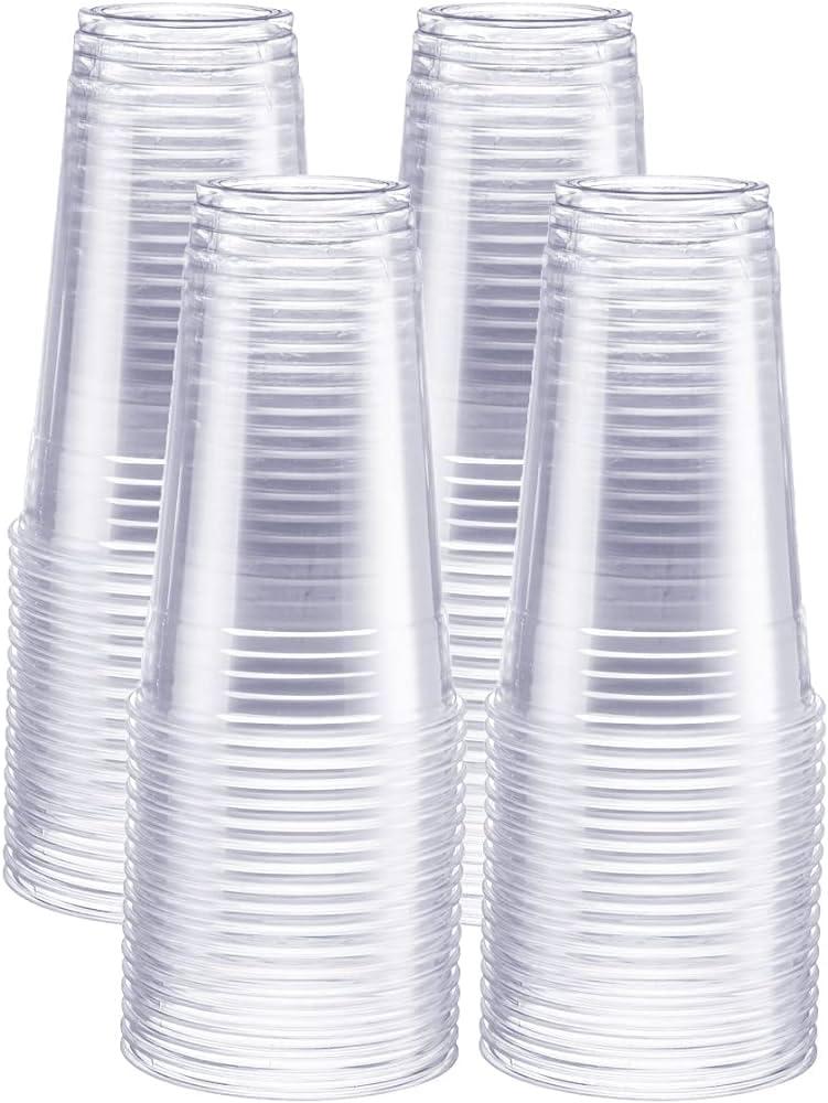 Cristal Plastic 24 oz Clear Plastic Cups with Flat Lids - 50 Pieces - Clear Disposable PET Plastic Cups - Suitable for Cold Coffee, Drinks, Juices and Shakes