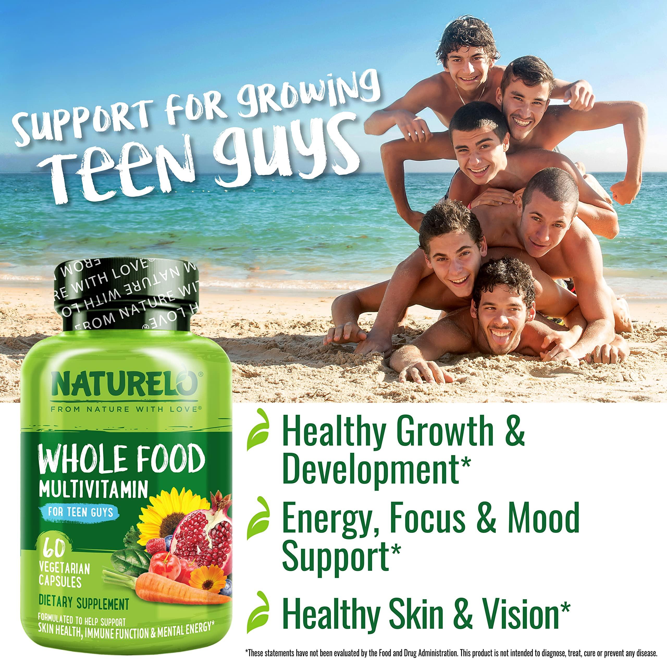 NATURELO NATURELO Whole Food Multivitamin for Teenage Boys - Vitamins and Minerals Supplement for Active Kids - with Plant Extracts - Non-GMO - Vegan & Vegetarian - 60 Capsules