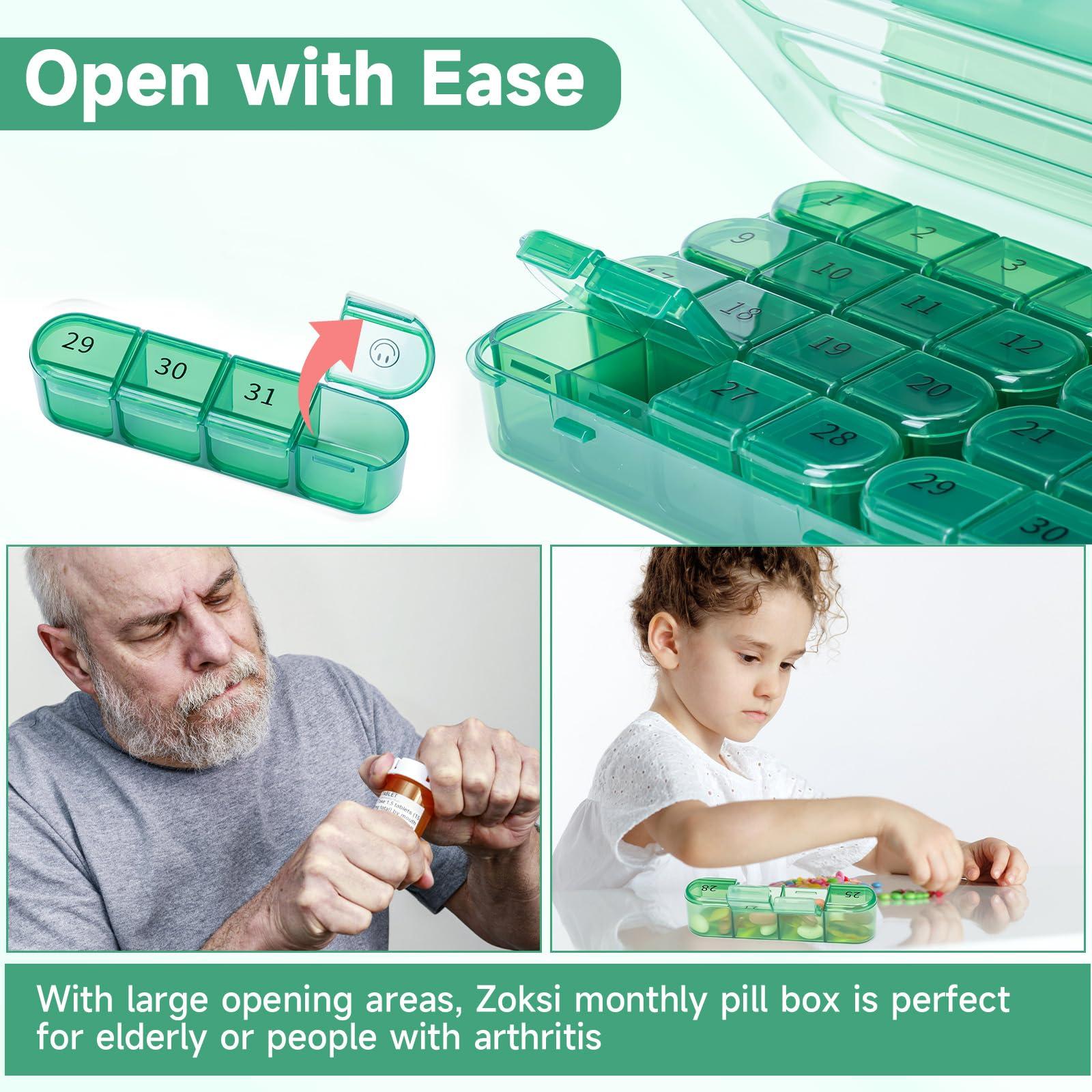 Zoksi Zoksi Monthly Pill Organizer 1 Time a Day, 30 Day Pill Box Organizer Once a Day, One Month Large Pill Case for Travel, 31 Day Daily Medcine Container for Vitamins, Supplement & Medication (Olive)