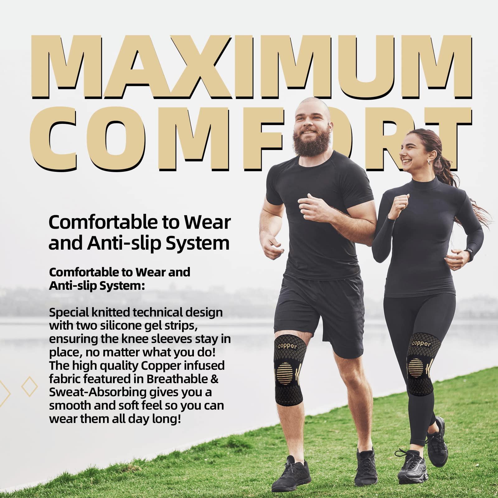 Lusenone Copper Knee Braces for Knee Pain Women & Men - 2 Pack Knee Brace Compression Sleeve, Best knee Support for Arthritis Pain,Meniscus Tear, Running,Weightlifting,Working Out,ACL,MCL,Knee Pain Relief
