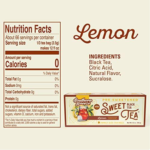 Southern Breeze Southern Breeze Hot Brew Sweet Tea Lemon Iced Tea with Black Tea and Zero Carbs Zero Sugar, 22 Individually Wrapped Family Size Tea Bags, Pack of 2