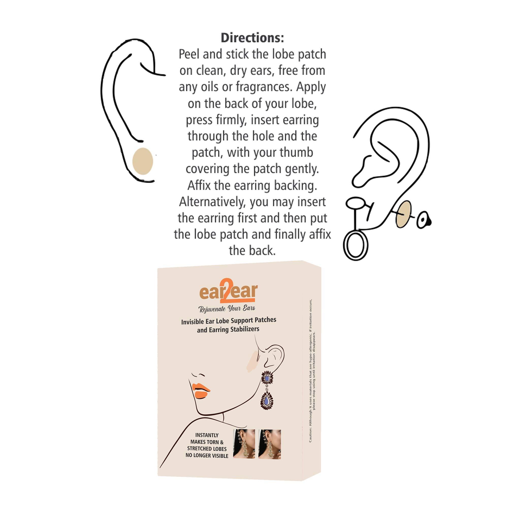 ear2ear ear2ear - Invisible Ear Lobe Support Patches for Women - Makes Wearing Earrings for Women more comfortable Ear Care Solution for Pierced Ears - Beauty Accessories - Pack of 30 Earring Stickers