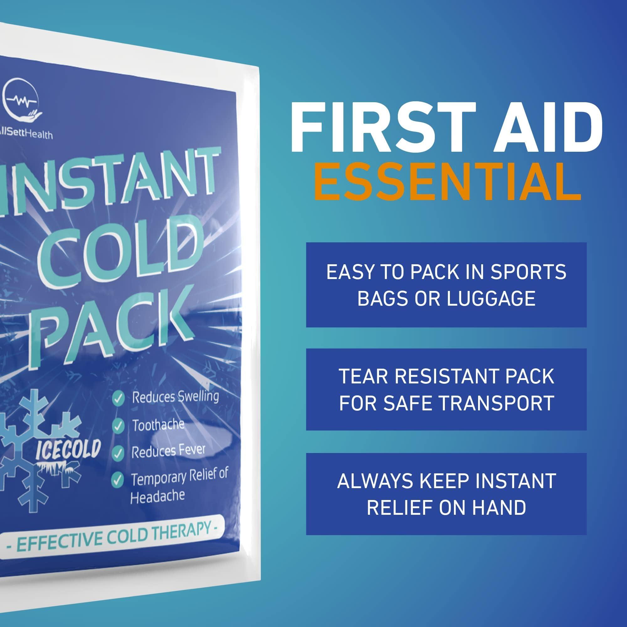 AllSett Health Instant Ice Cold Pack (6 x 4.5) - 100 Packs Disposable Instant Ice Packs for Injuries | Cold Compress Ice Pack for Pain Relief, Swelling, First Aid, Toothache, Athletes & Outdoor Activities