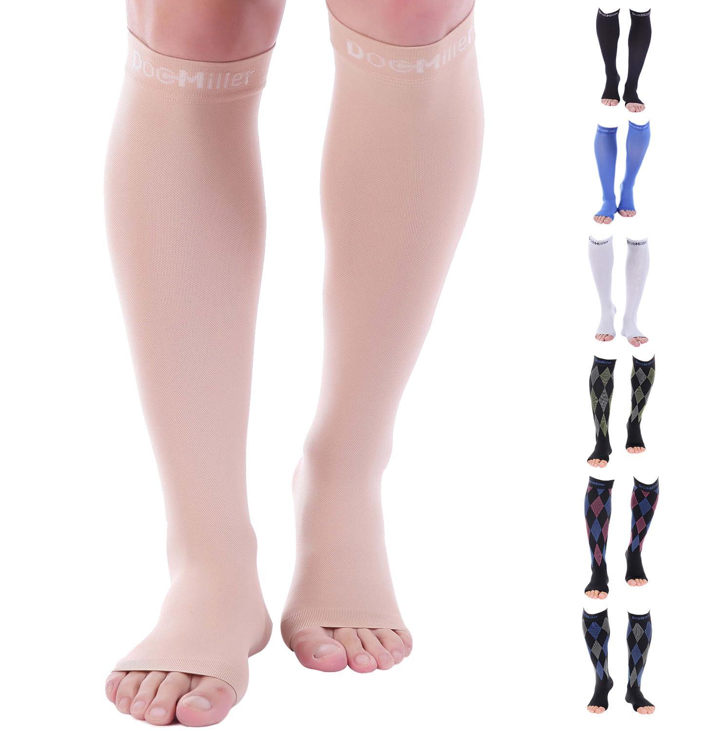 Doc Miller Doc Miller Open Toe Compression Socks, 30-40 mmHg, Toeless, Support Circulation, Shin Splints, Calf Recovery, Varicose, Knee High, Medical Grade, Skin/Nude Socks, 4X-Large Size for Men & Women, Pair