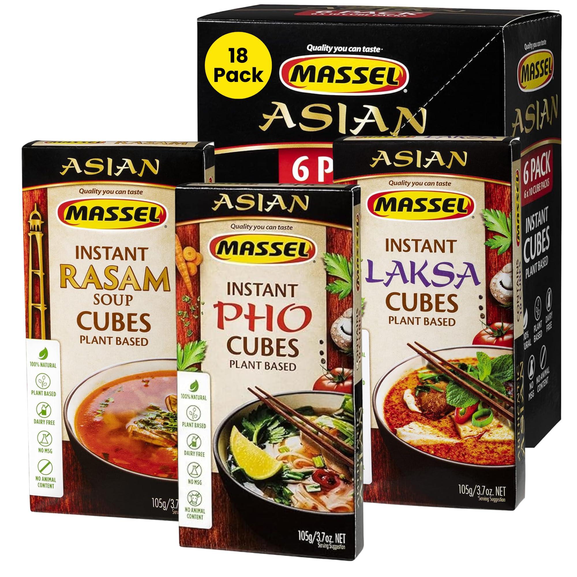Massel Massel Instant Asian Bouillon Cube Bulk Pack - Laksa, Pho, Rasam Soups, Gluten-Free, MSG & Dairy-Free, Non-GMO, 0g Trans Fat, 105g Cubes, 18 Pack