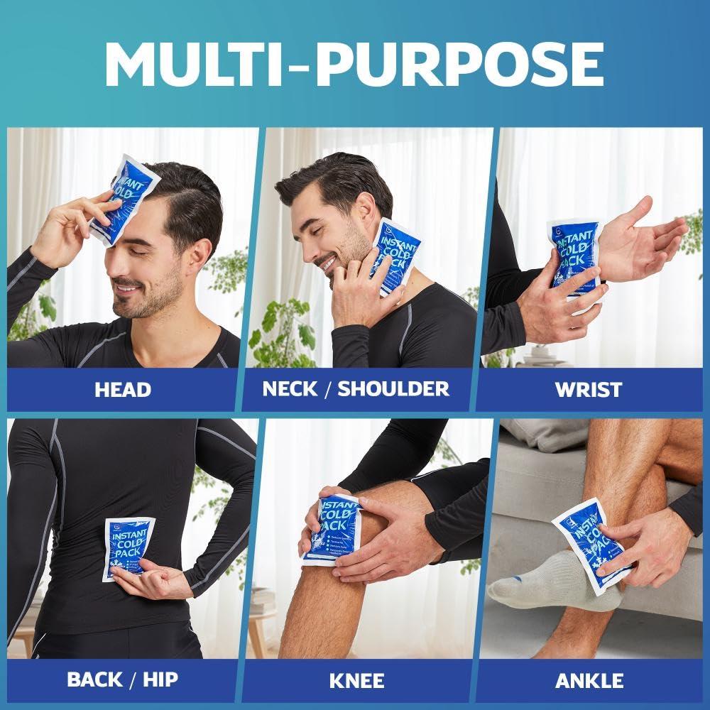 AllSett Health 25 Packs Instant Ice Cold Pack (6 x 4.5) - Disposable Instant Ice Packs for Injuries | Cold Compress Ice Pack for Pain Relief, Swelling, First Aid, Toothache, Athletes & Outdoor Activities