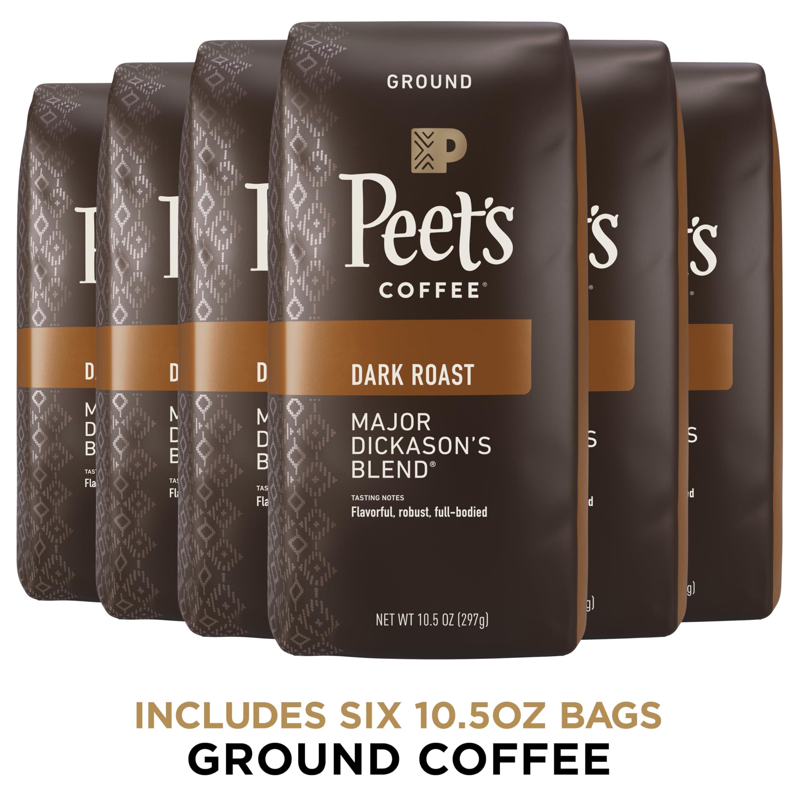 Peet's Coffee Peet\'s Coffee, Dark Roast Ground Coffee - Major Dickason\'s Blend 63 Ounces (6 Bags of 10.5 Ounces)