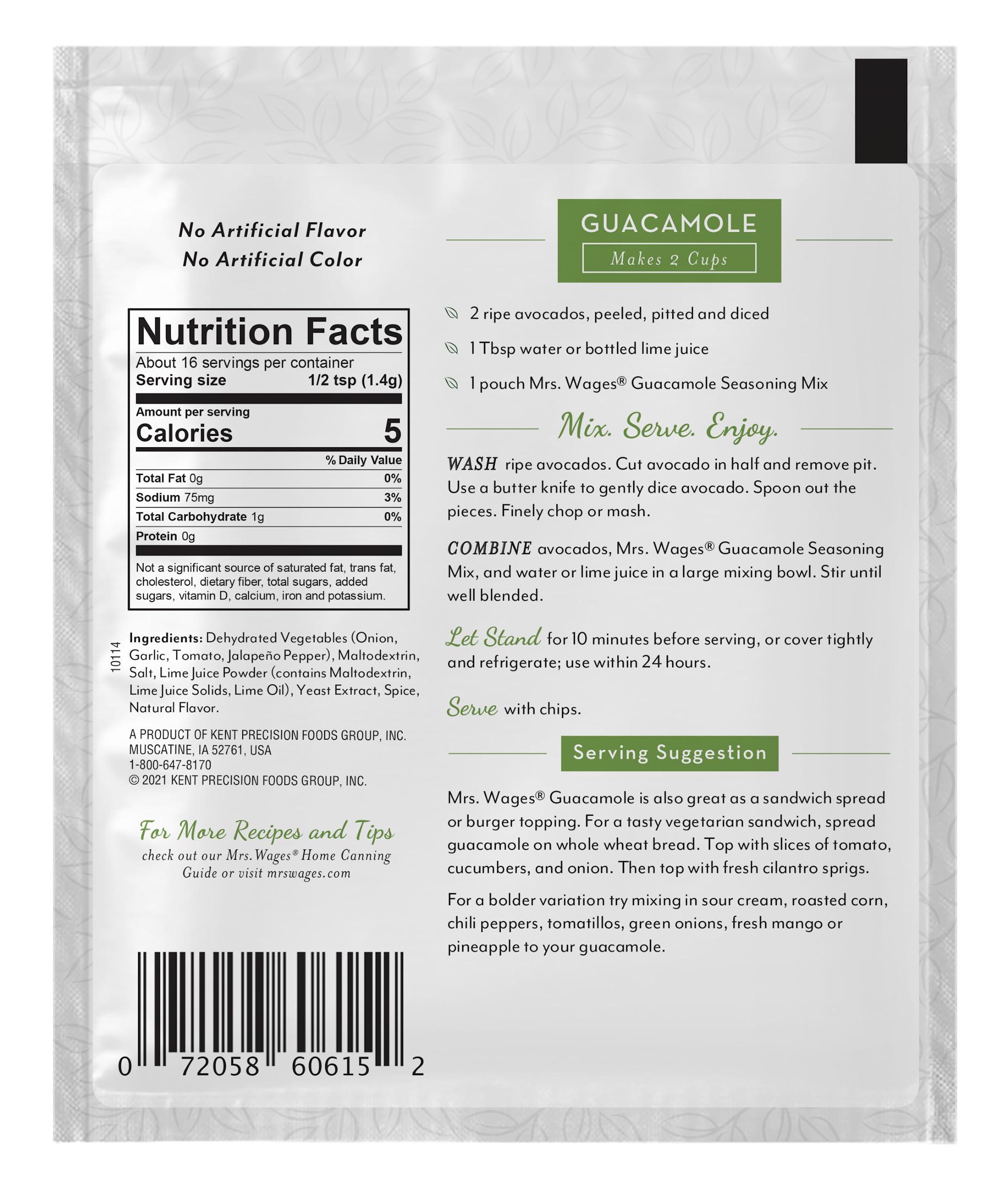 Mrs. Wages Mrs. Wages Guacamole Seasoning Mix | Quick and Easy | No Hassle Homemade Guacamole Dip | Customizable | Flavorful Spice| Perfect Snack | 0.8 oz packet (Value Pack of 12)