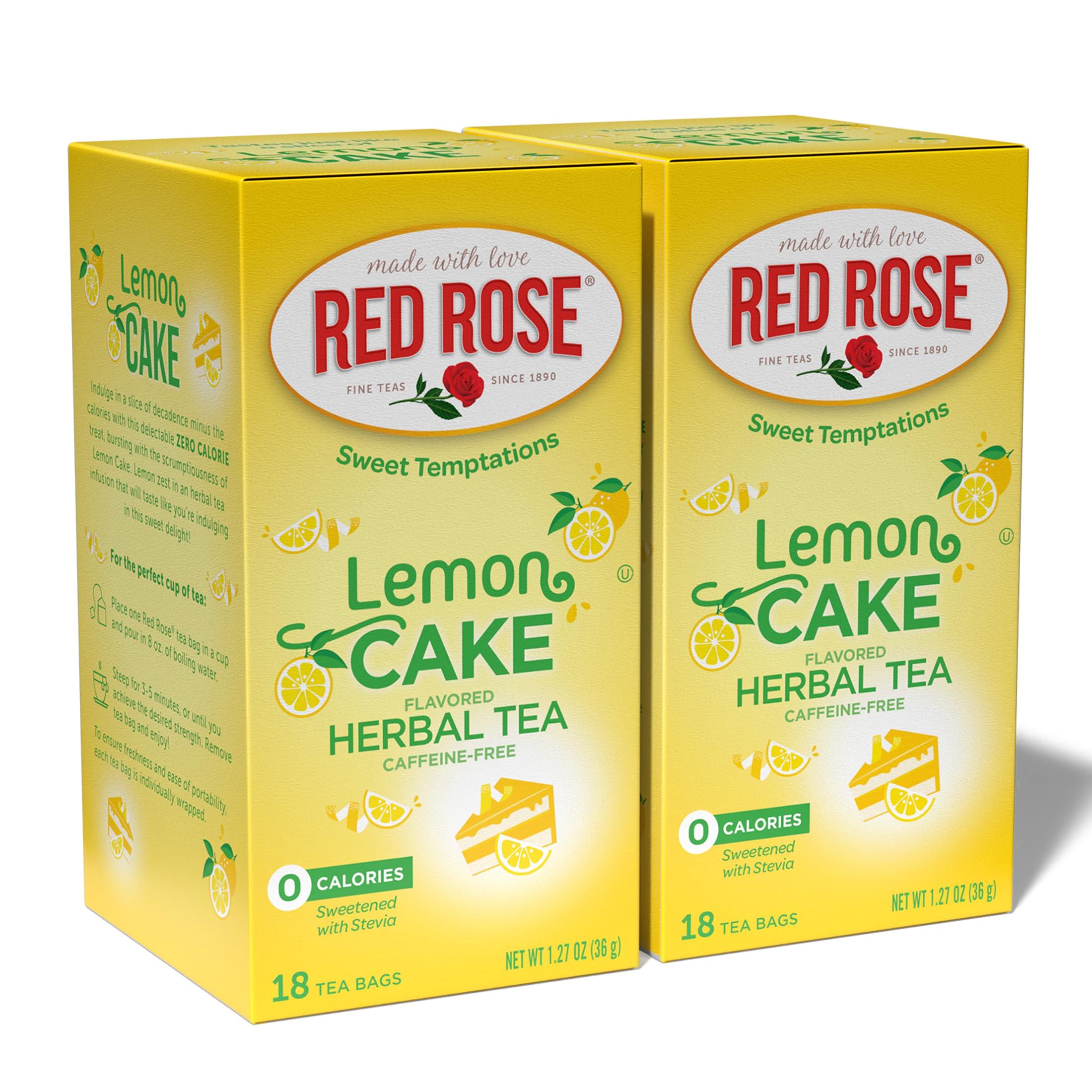 Red Rose Red Rose Sweet Temptations Dessert Tea Lemon Cake, Zero Carbs, Zero Sugar Bursting with Flavor Caffeine-Free Delicious Beverage Herbal Tea, 18 Count Pack of 2 Fruit Naturally Flavored Herbal Tea