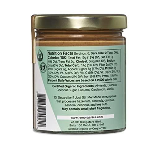 JEM Just Eat Me. JEM Organics Cashew Cardamom Almond Nut Butter, Organic, All Natural, Gluten-Free, Vegan, Paleo, Keto Snack, 6 oz Jar, Single Pack