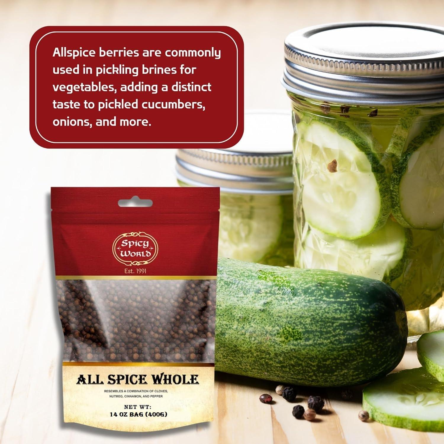 Spicy World Whole Allspice Berries - 1 Pound Bag Bulk in Resealable Bag | by Spicy World (All Spice) (Pack of 12)