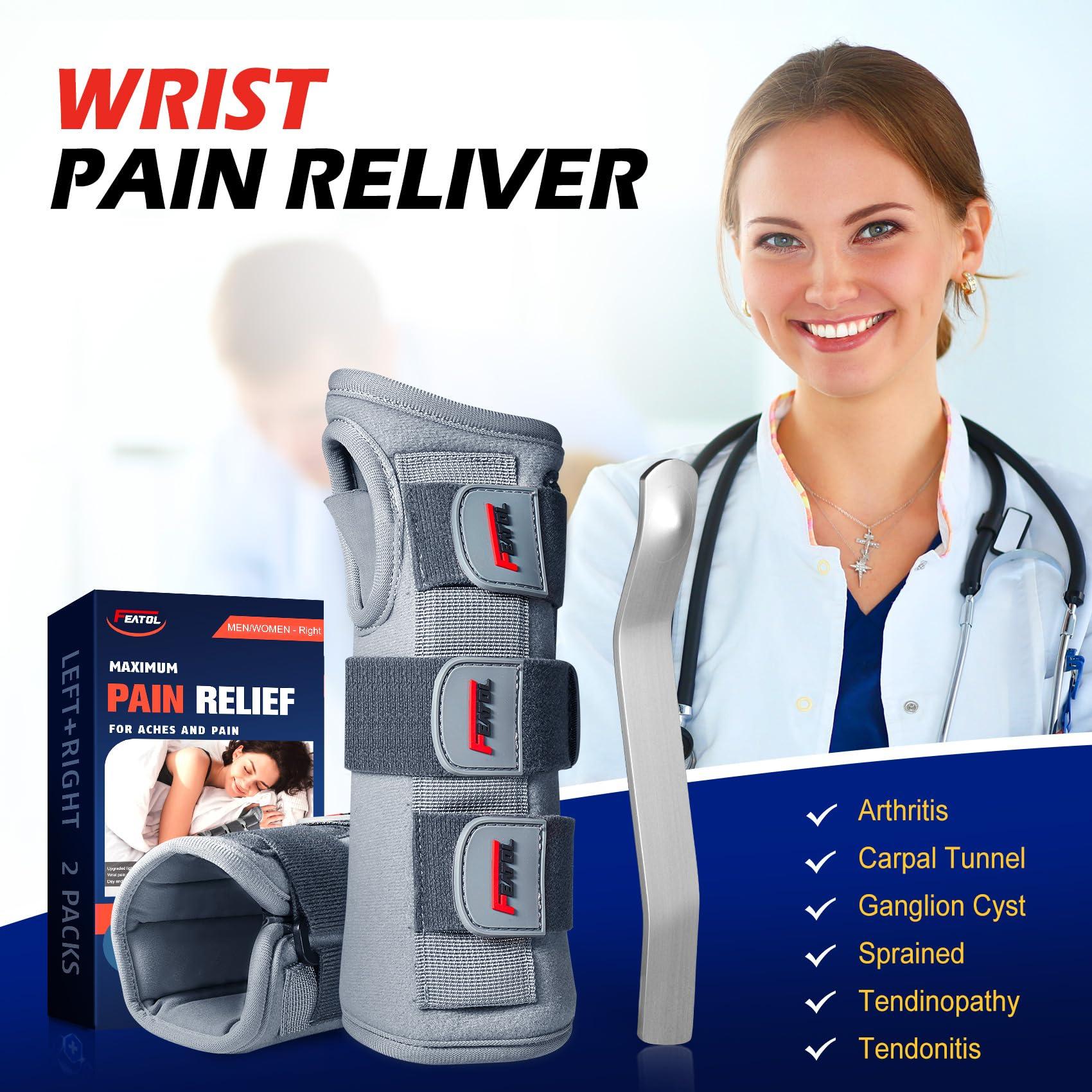 FEATOL FEATOL Wrist Brace Splint Carpal Tunnel for Women Men, Night Wrist Sleep Support Brace, Right Hand, Medium/Large, Pain Relief for Sprain, Carpal Tunnel, Syndrome,Arthritis, Tendonitis
