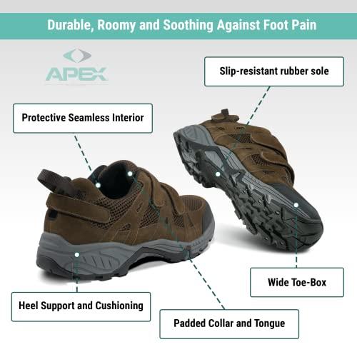 Apex APEX Men\'s Balance Shoe Hiker - Extended Widths Available - Breathable, Moisture-Wicking Lining, Diabetic & Casual Brown