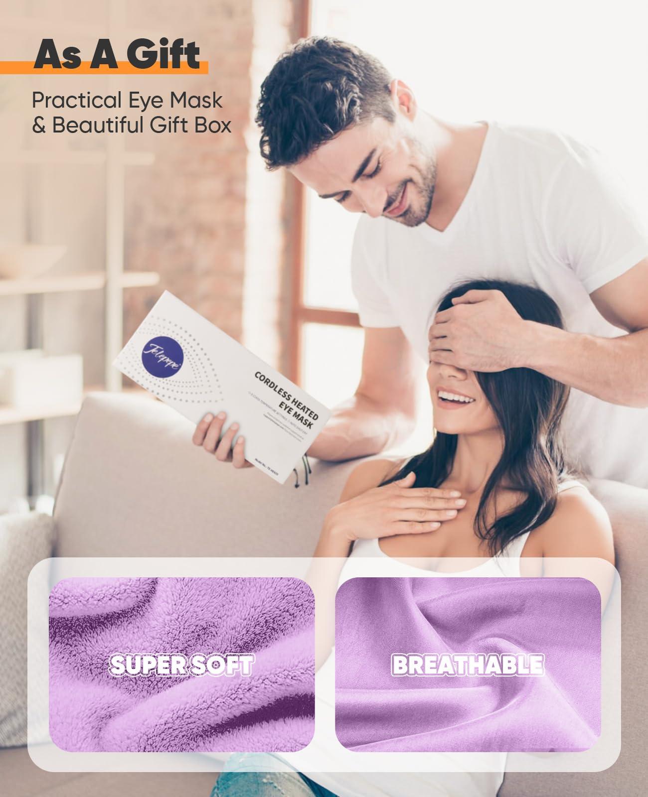 Telepepe Heated Eye Mask for Dry Eyes, Cordless Warm Eye Compress, Blepharitis, Styes, 1000mAh, Washable Cover, Gifts for Family and Friends, Travel (Purple)