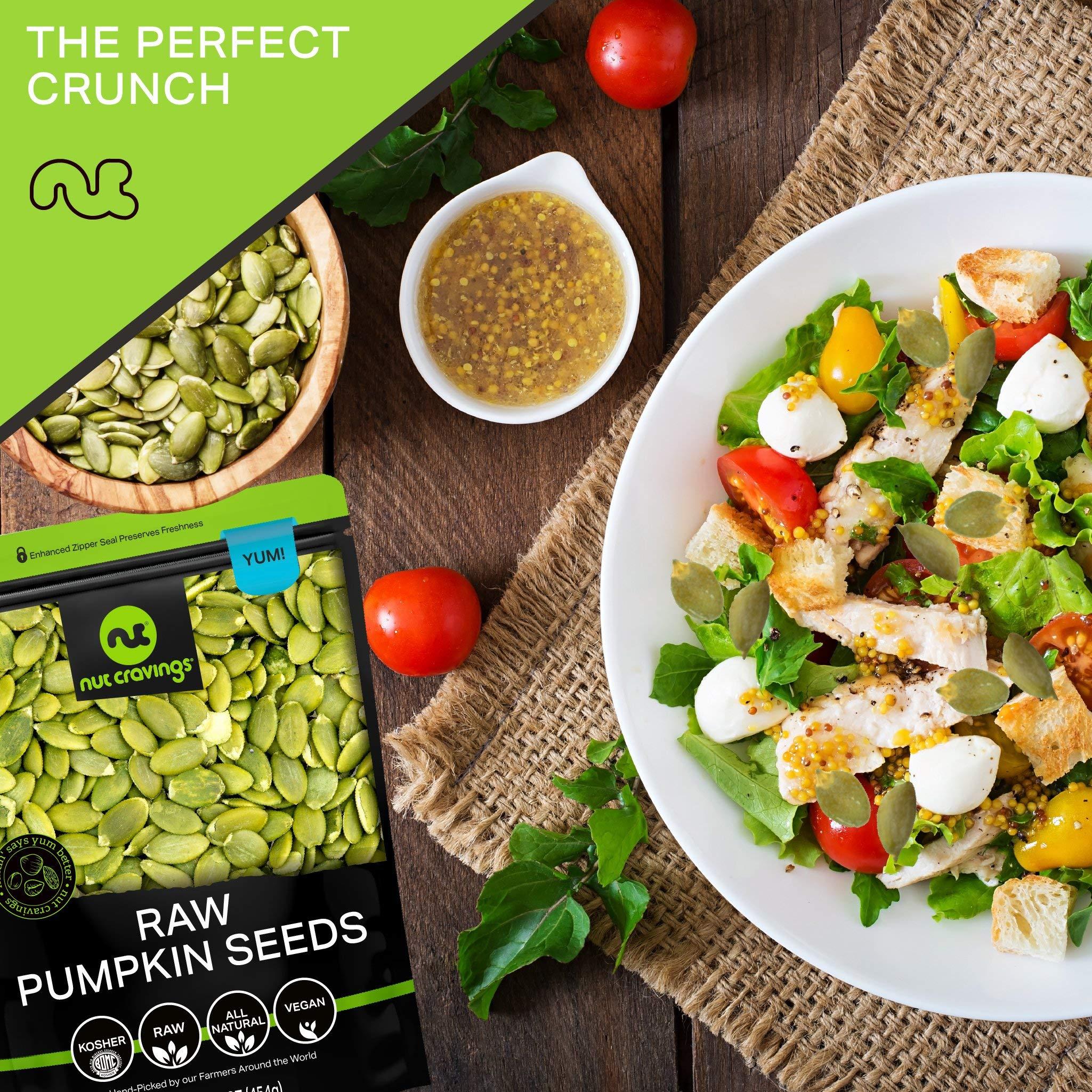 Nut Cravings NUT CRAVINGS - Raw Pumpkin Seeds Pepitas, Unsalted, Shelled, (16oz - 1 LB) Bulk Nuts Packed Fresh in Resealable Bag - Kosher Healthy Snack, Natural Keto Vegan - Ideal for Trail Mixed Nuts