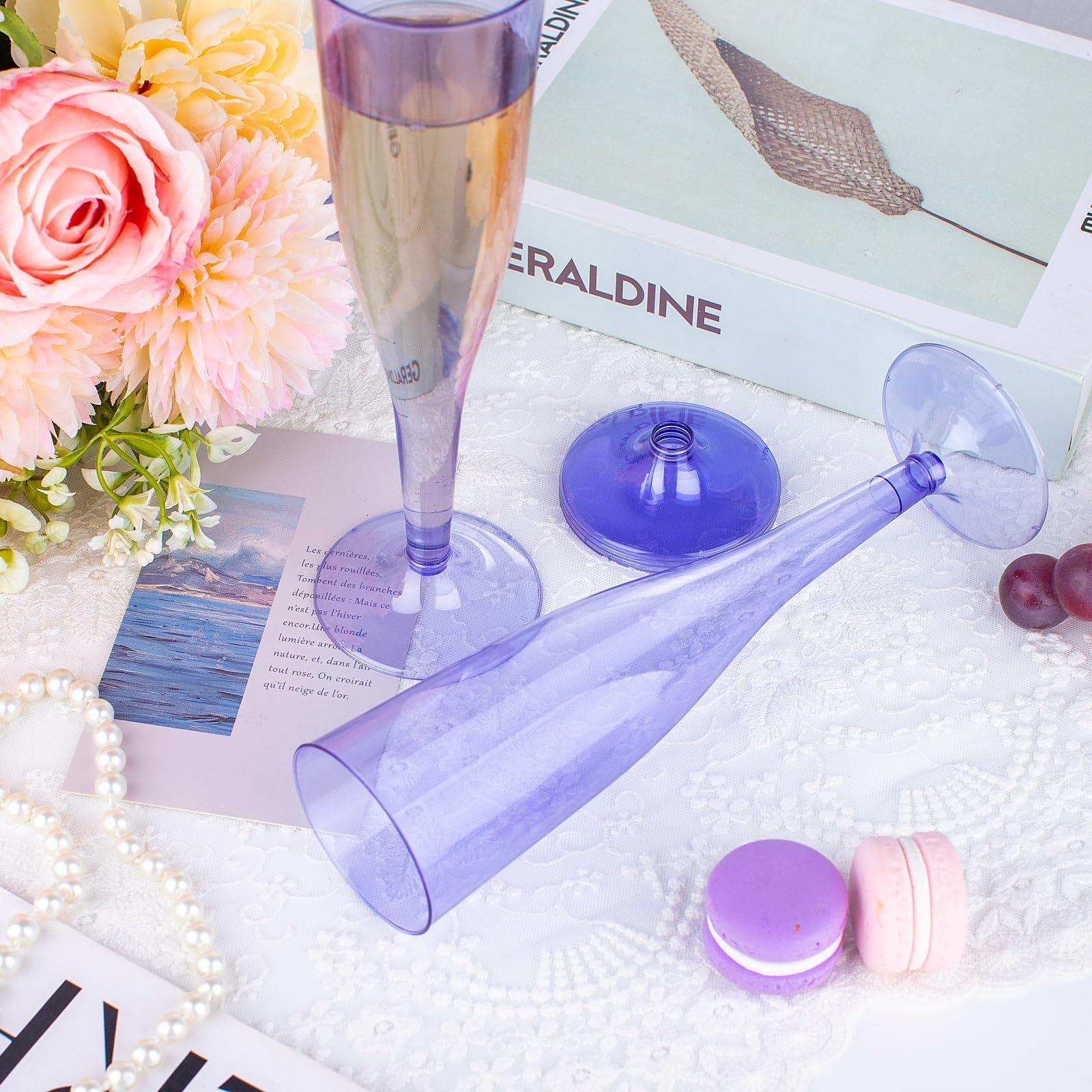WDF WDF 36 Pack Clear Purple Plastic Champagne Flutes - 7OZ Purple Champagne Flutes Plastic, Champagne Glasses Disposable for Party & Wedding