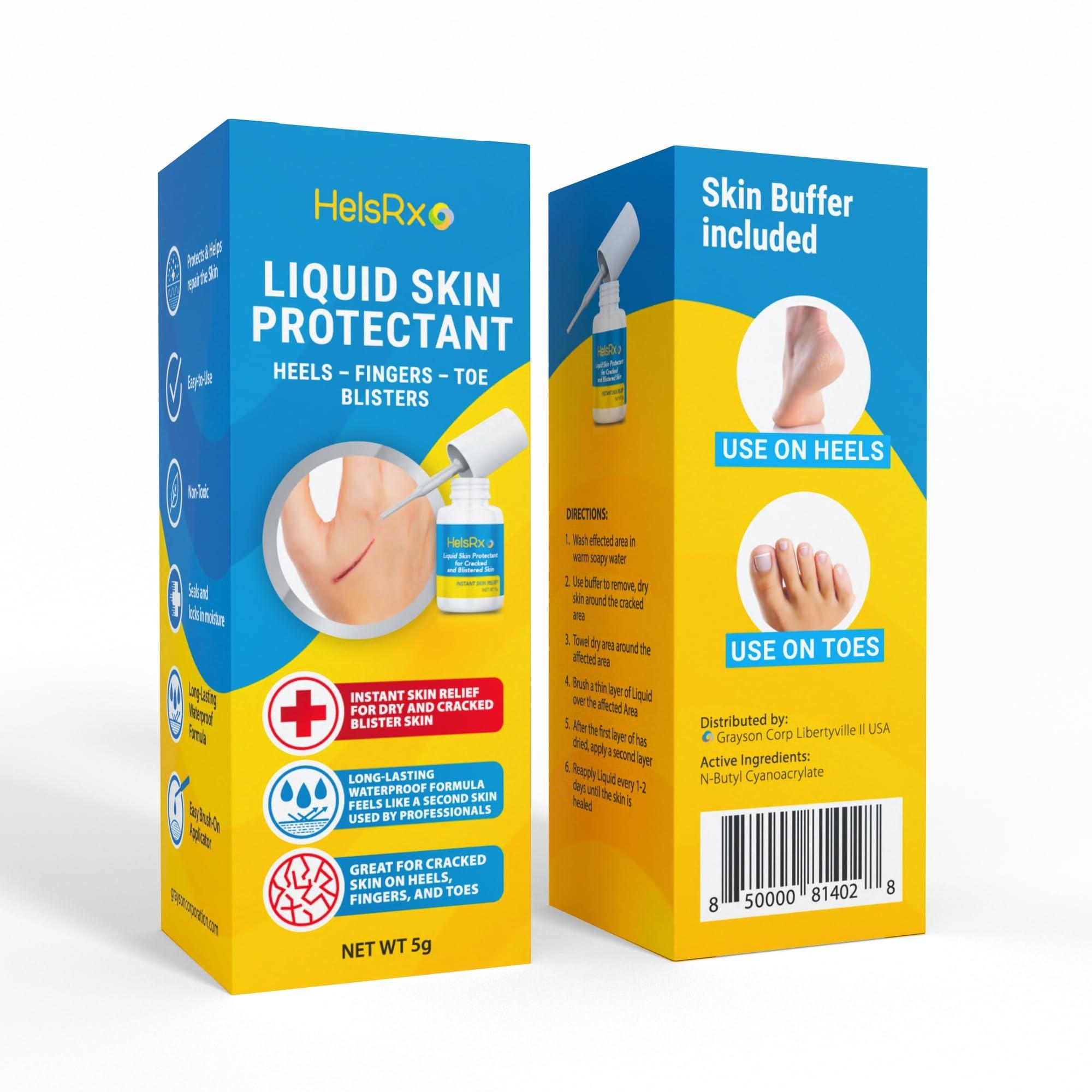 HelsRx HelsRx Liquid Bandage Glue - Invisible Skin Repair Gel for Severe Dry Cracked Heels, Feet, Fingers, Scrapes and Blisters – Waterproof Protection - Includes Applicator Brush and Skin Buffer