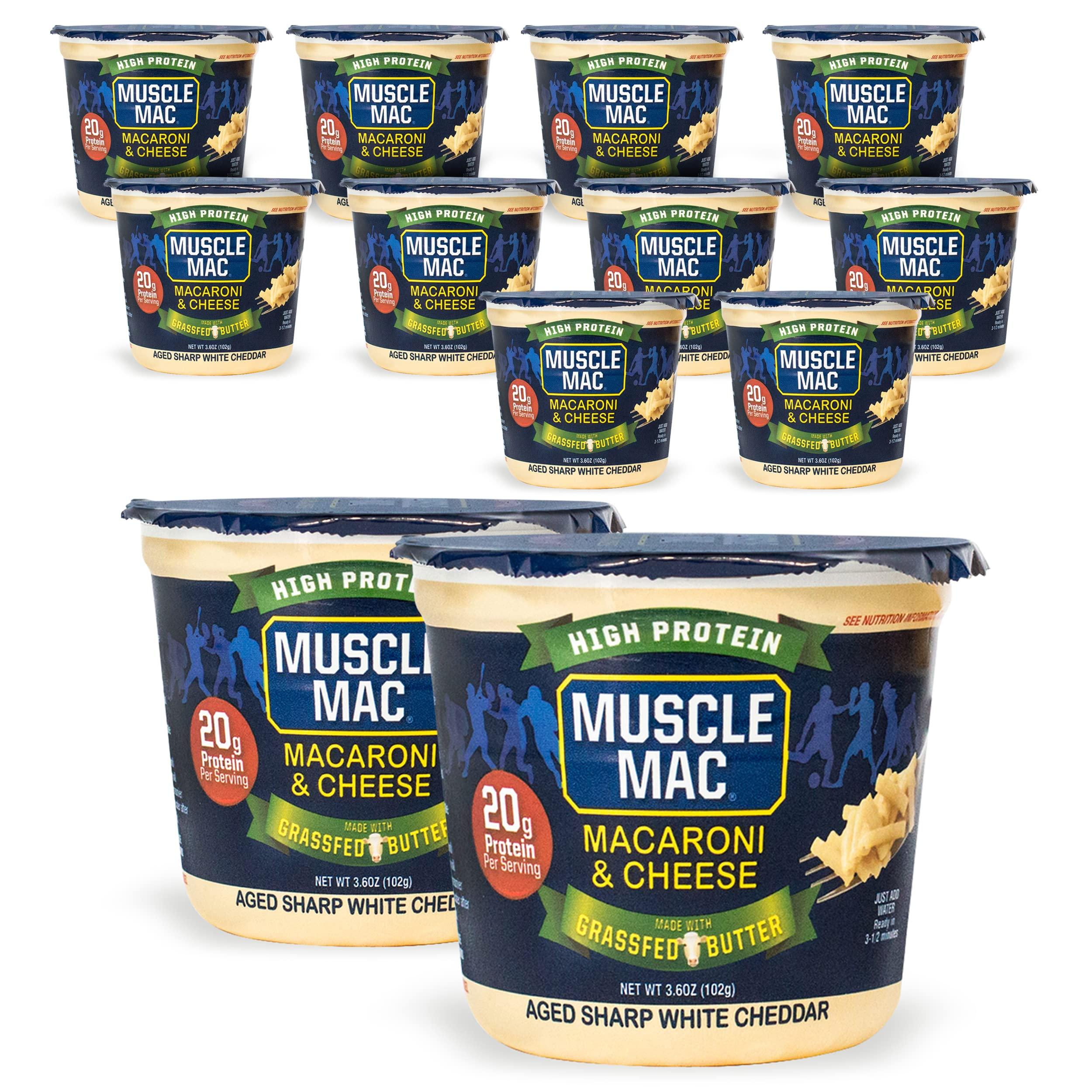 MUSCLE MAC Muscle Mac High Protein Macaroni & Cheese 6.75 oz. 10 Pack + Macaroni & Cheese GrassFed Cows Butter3.6 oz. 12 Pack
